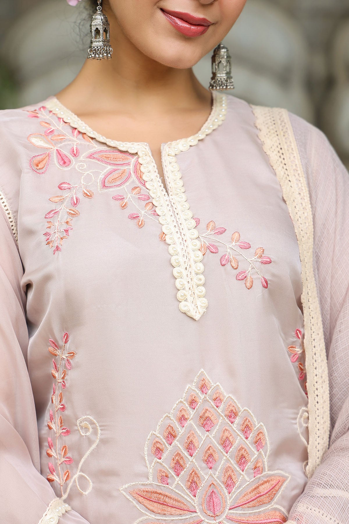 Brown Organza Embroidered Straight Suit