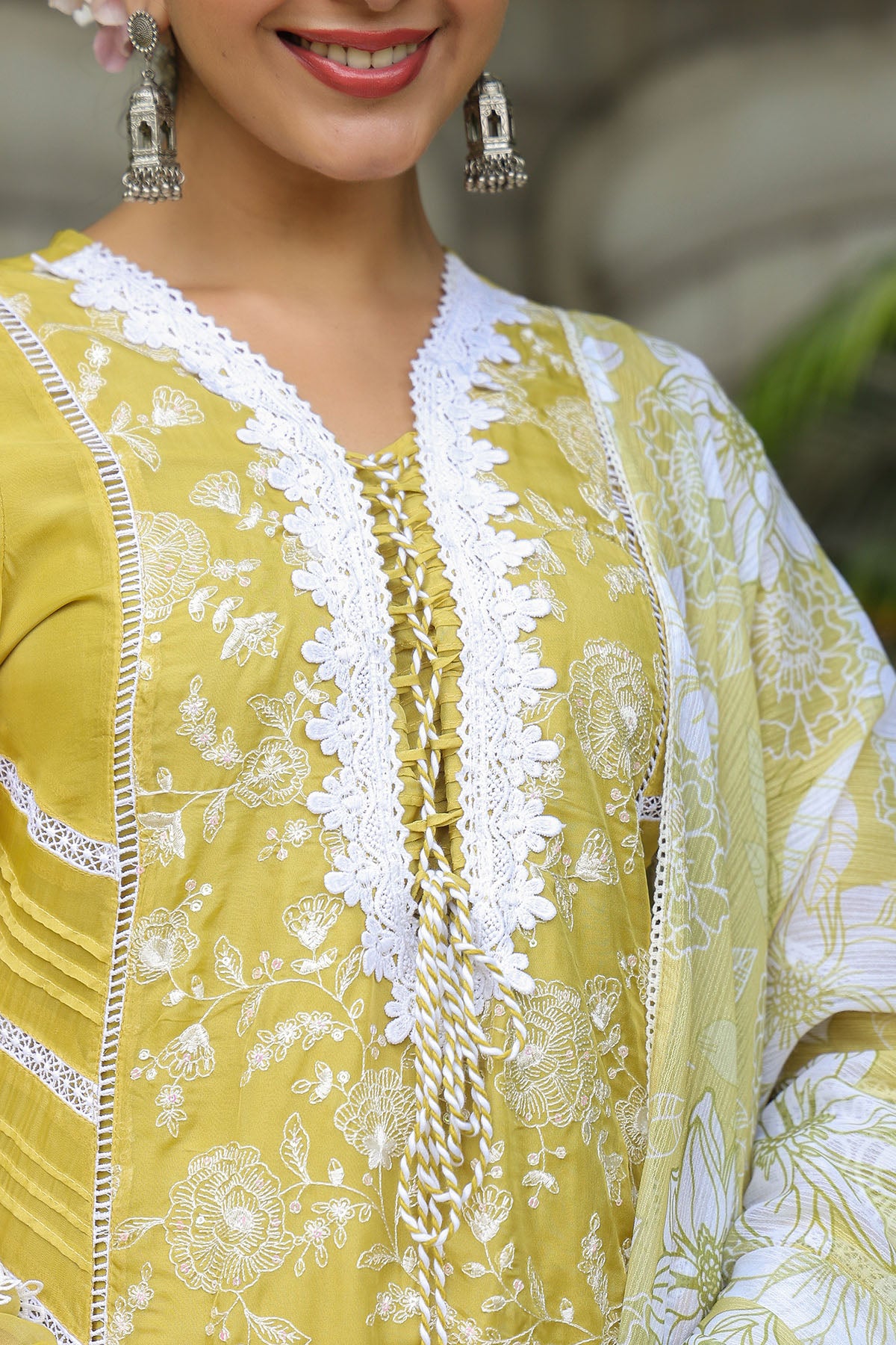 Yellow Organza Embroidered Straight Suit