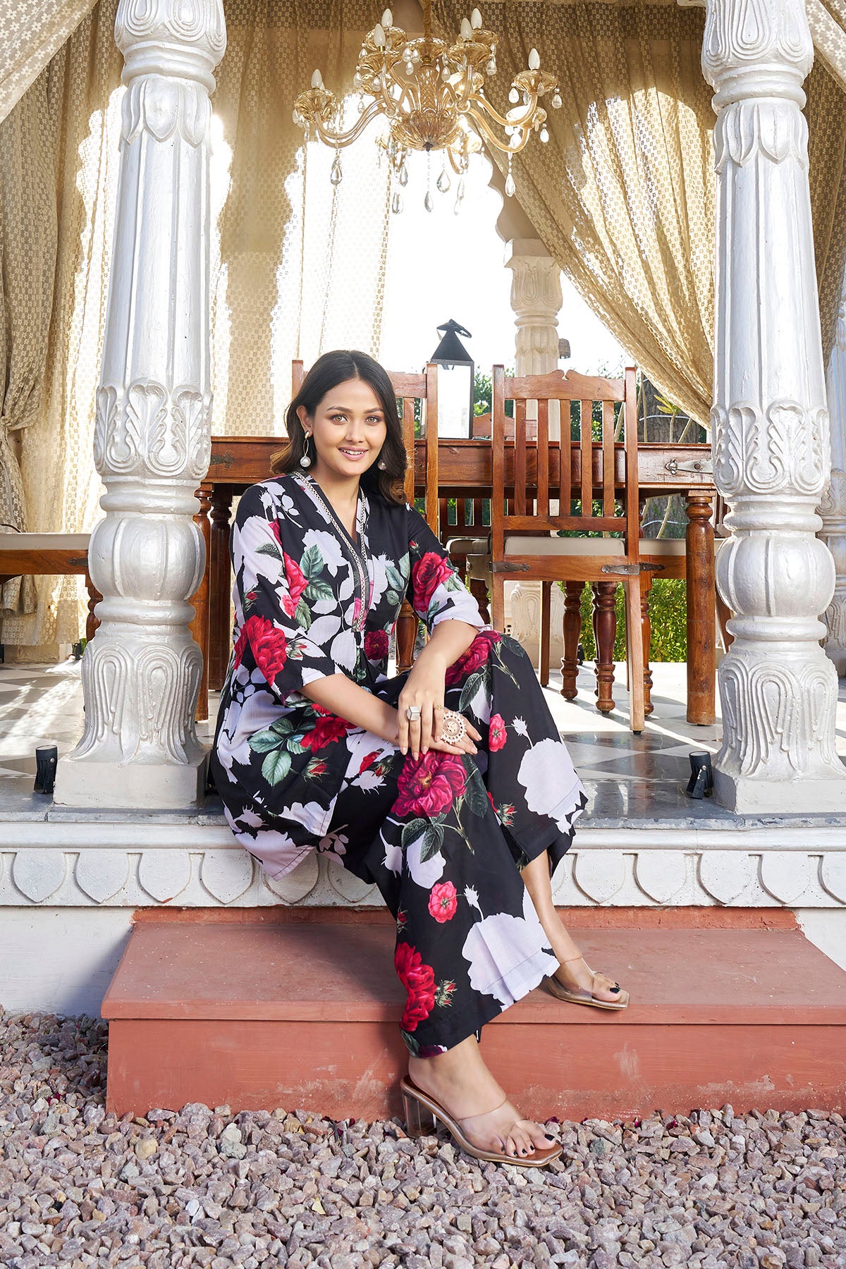 Black Floral Cotton Printed Co-Ord Set