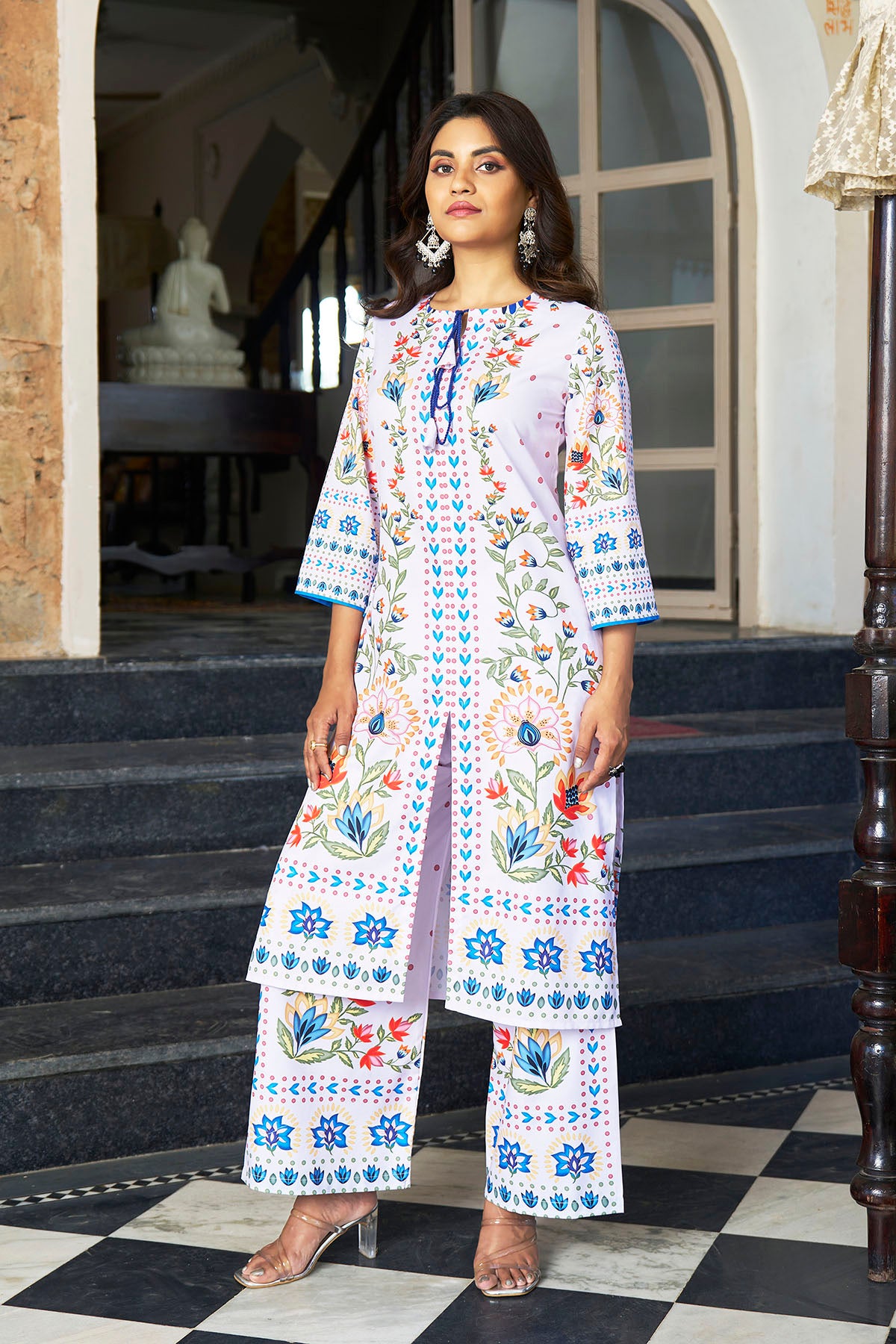 White Cotton Printed Co-ord