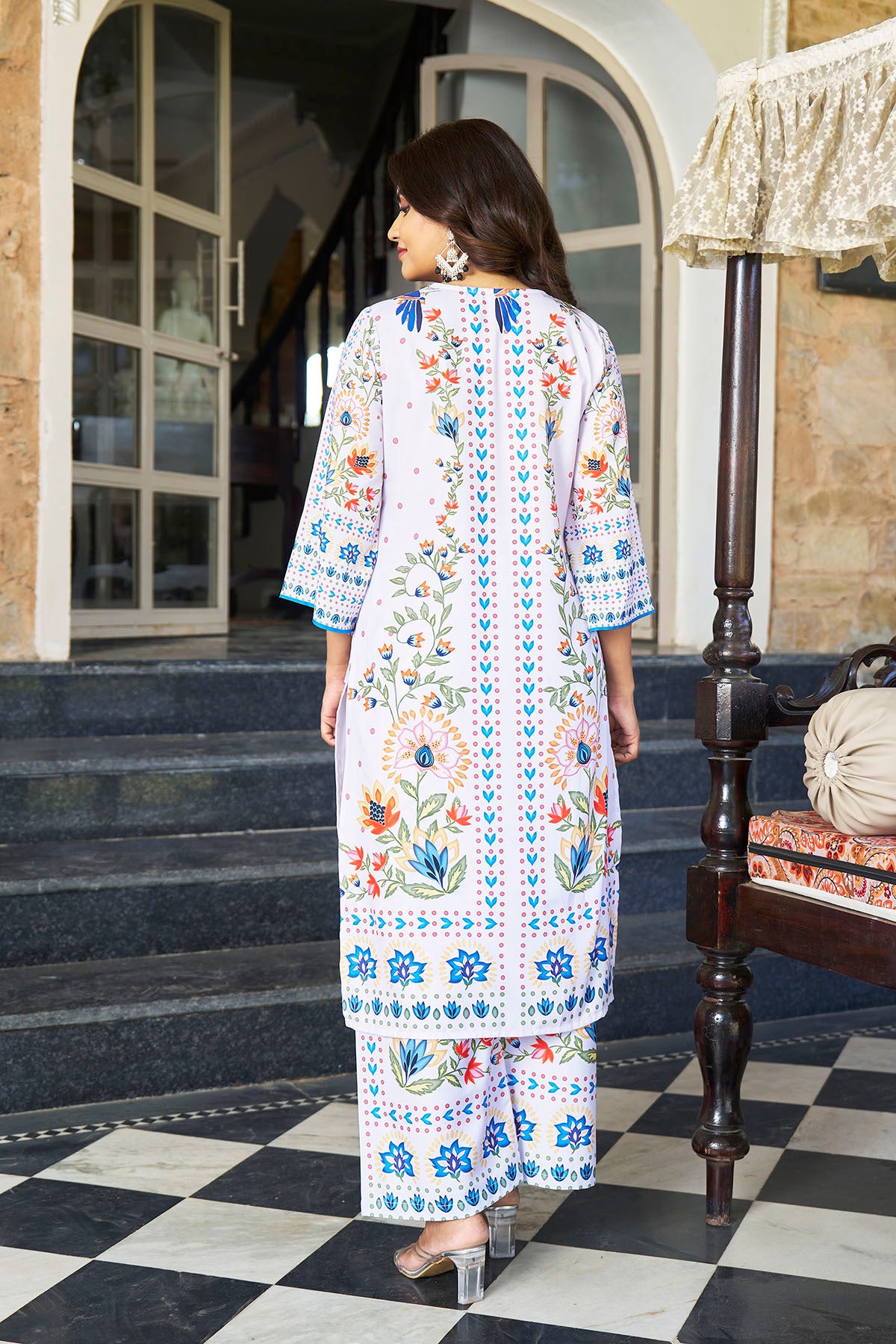 White Cotton Printed Co-ord