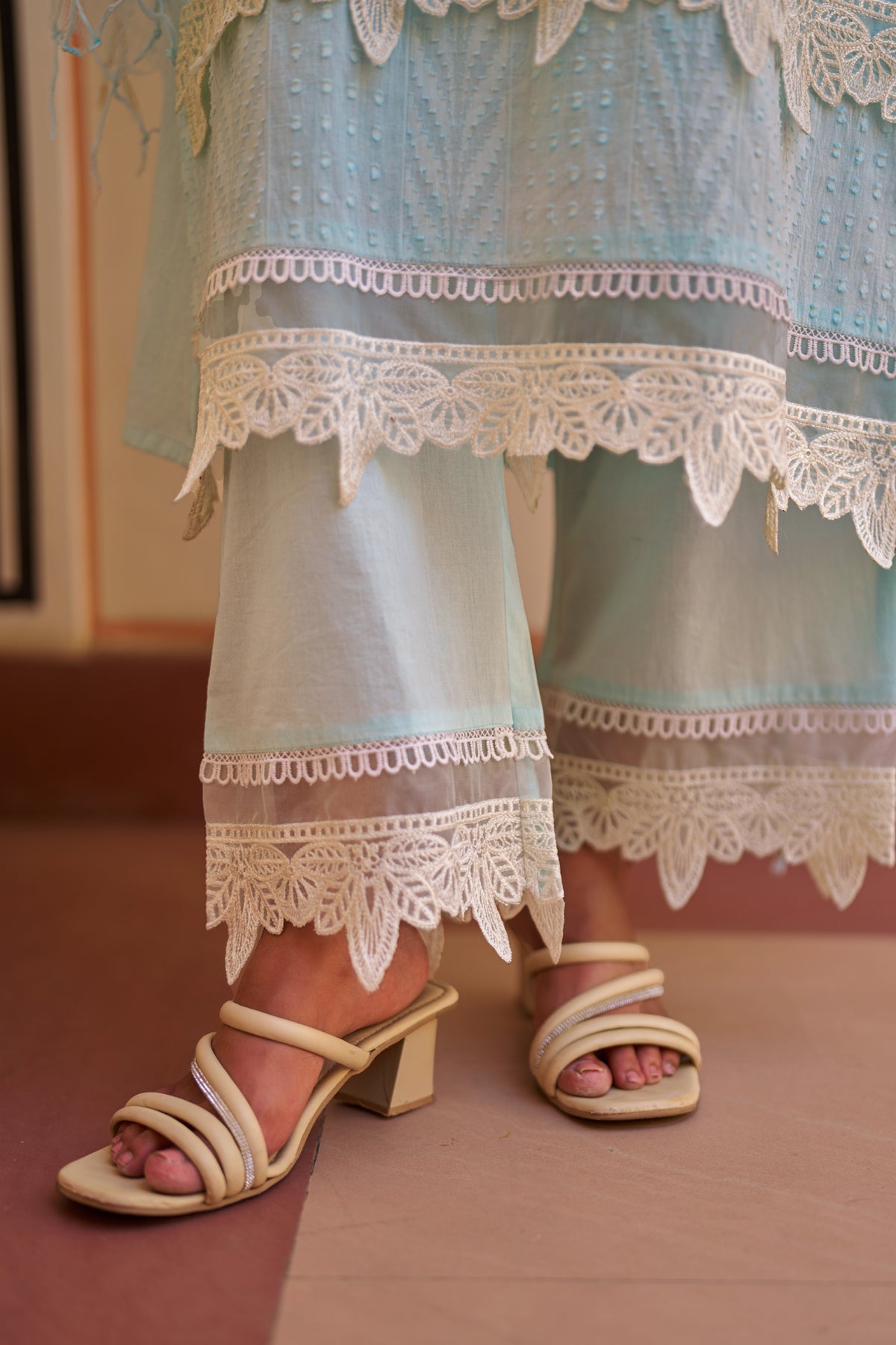 Sky Blue Cotton Embroidered Suit Set