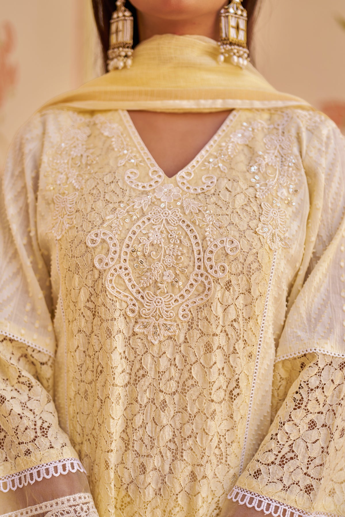 Yellow Cotton Embroidered Suit Set