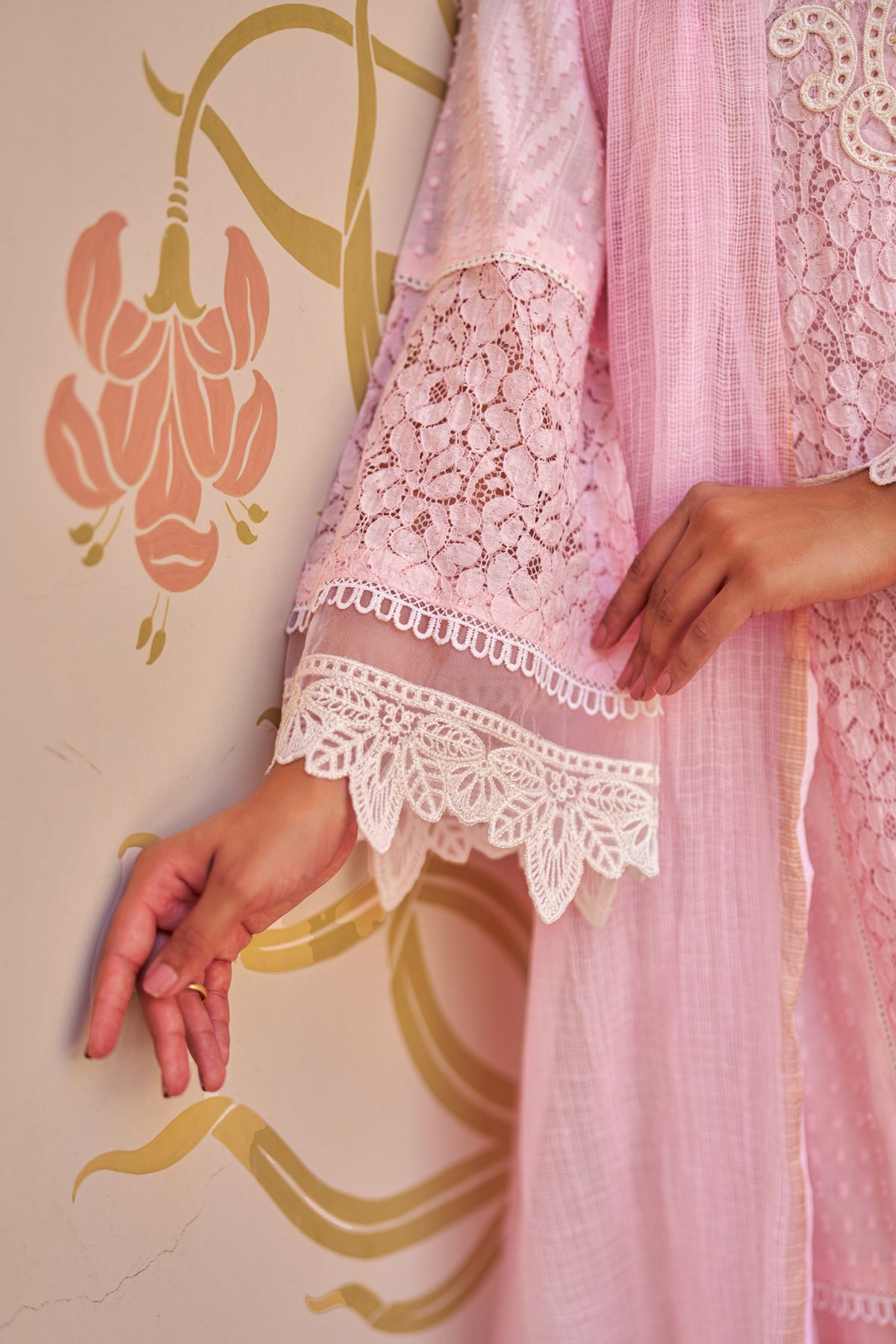Pink Cotton Embroidered Suit Set