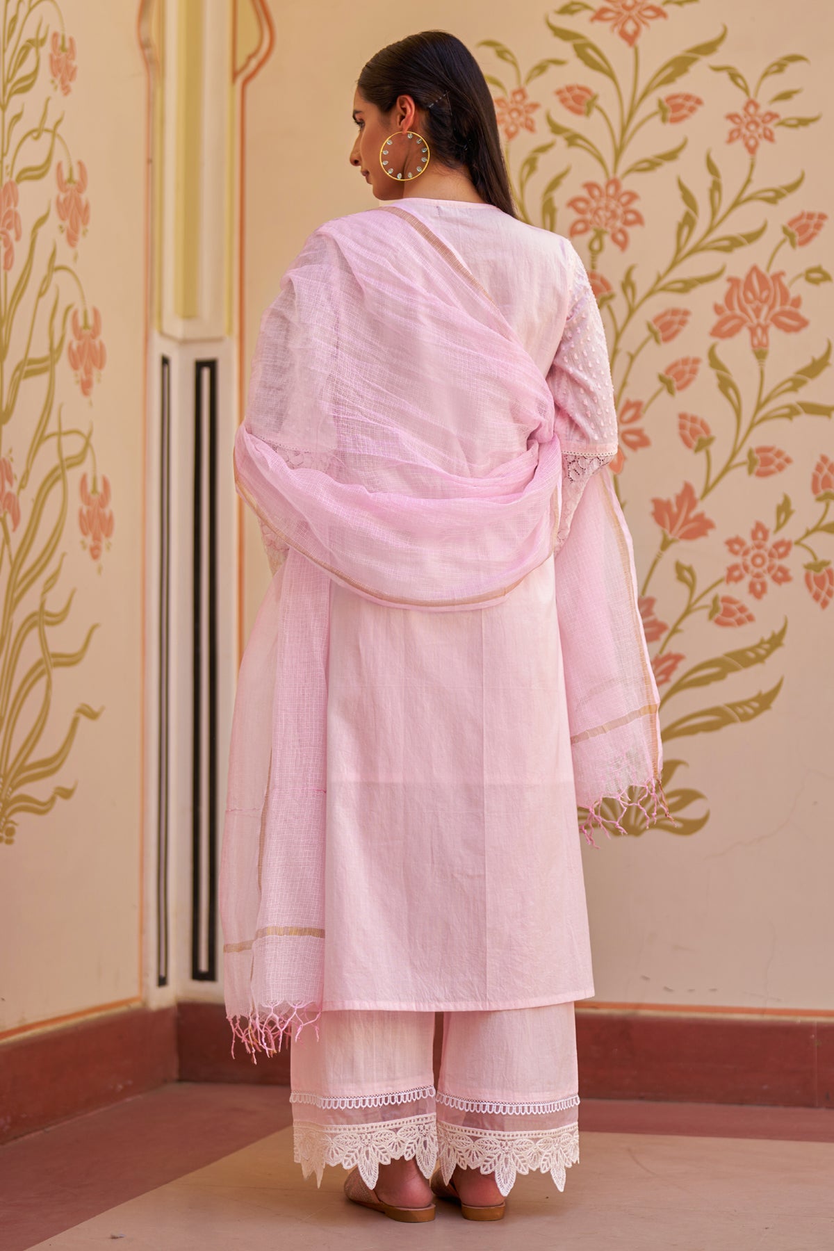 Pink Cotton Embroidered Suit Set