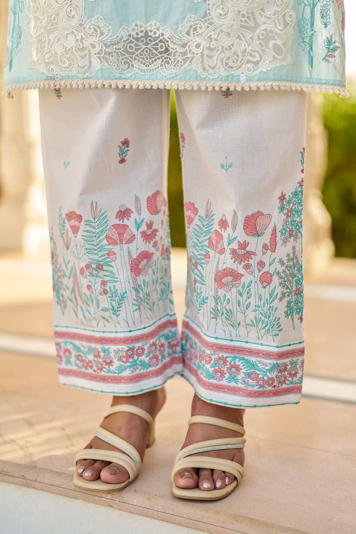 Sky Blue Cotton Embroidered Suit Set