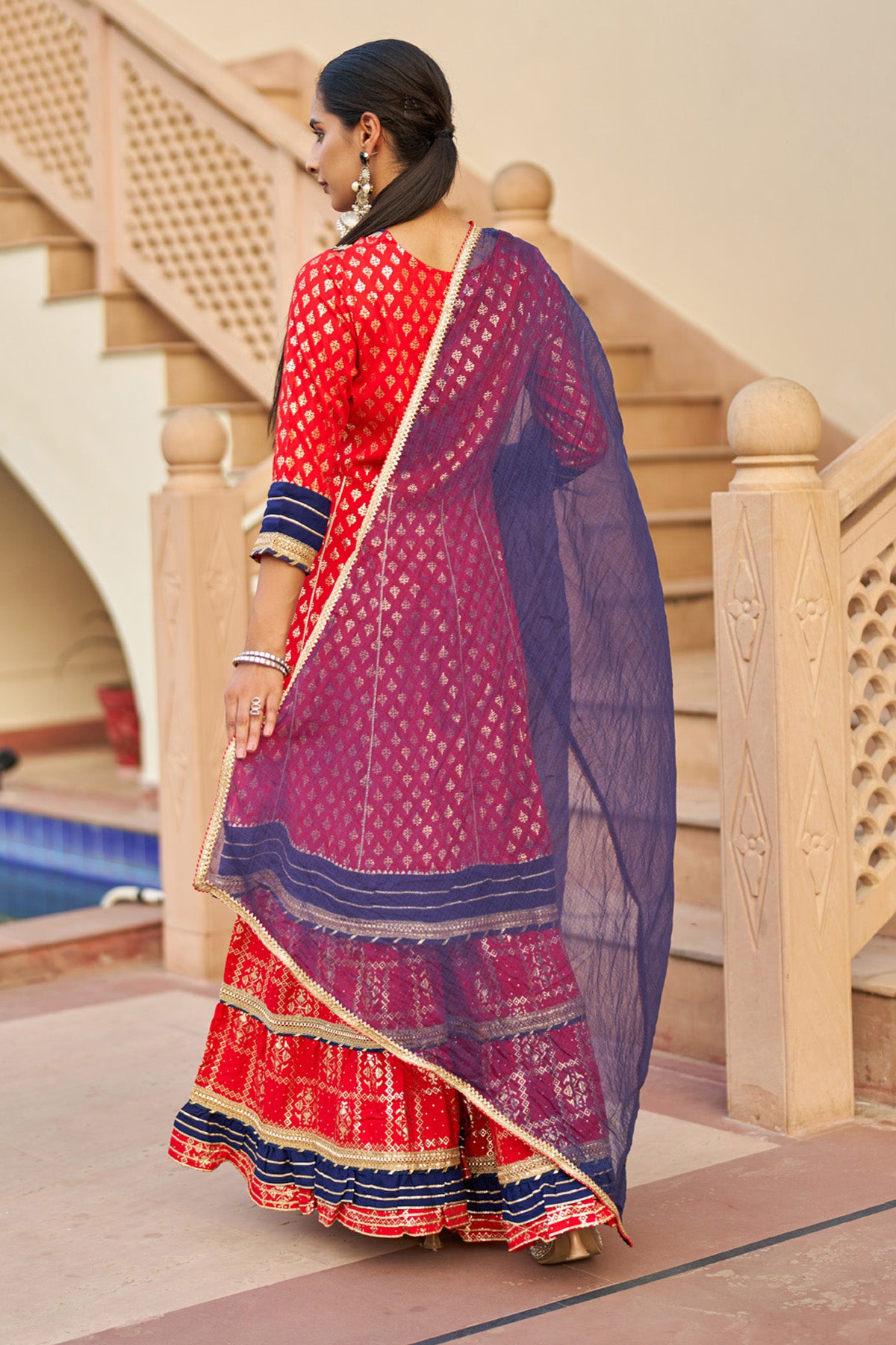 Red Rayon Gotapatti Sharara Set With Dupatta
