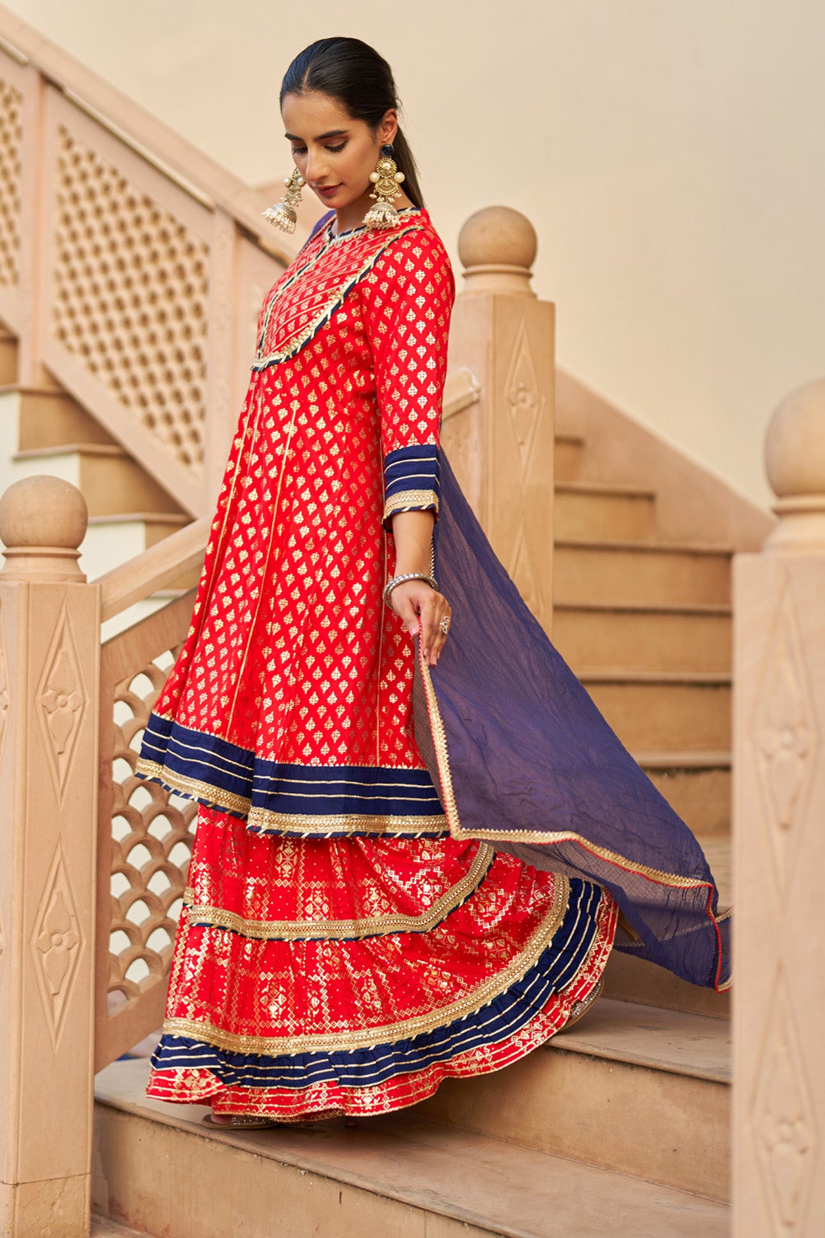 Red Rayon Gotapatti Sharara Set With Dupatta