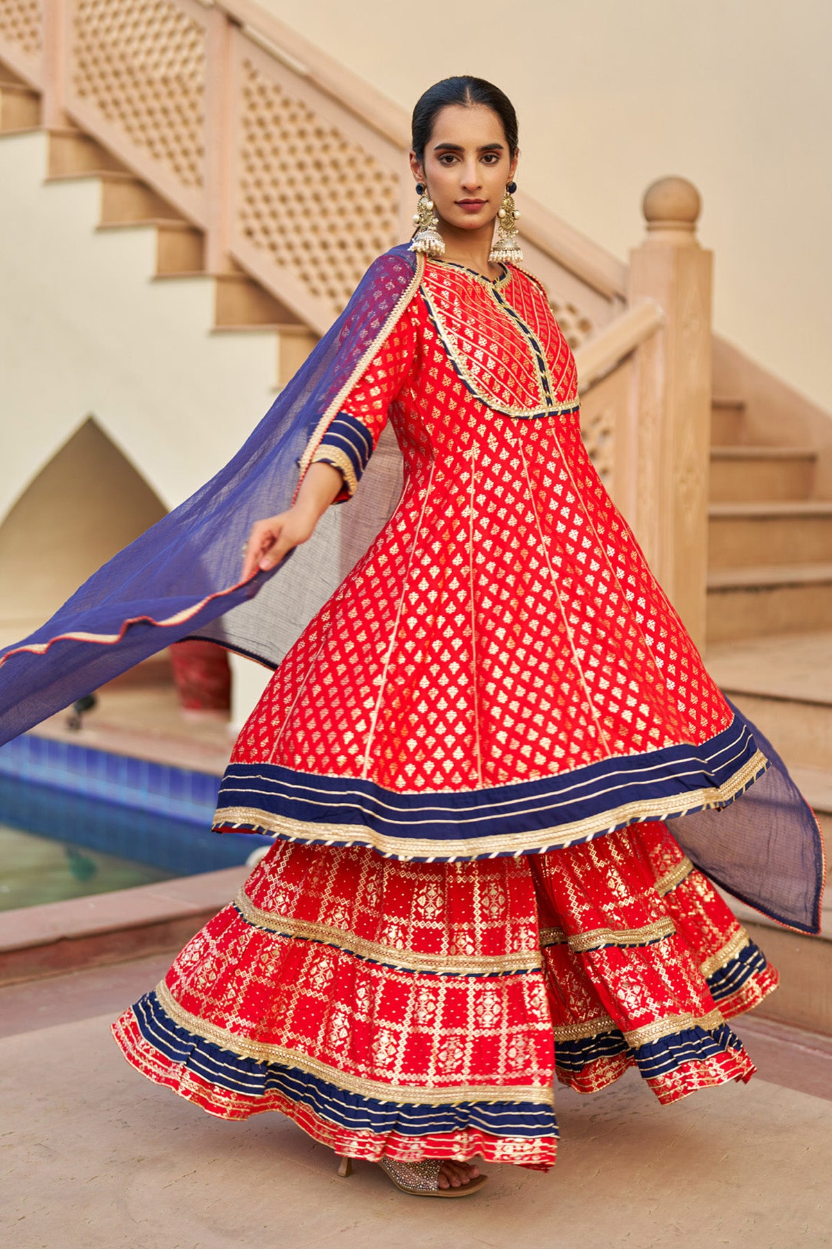 Red Rayon Gotapatti Sharara Set With Dupatta