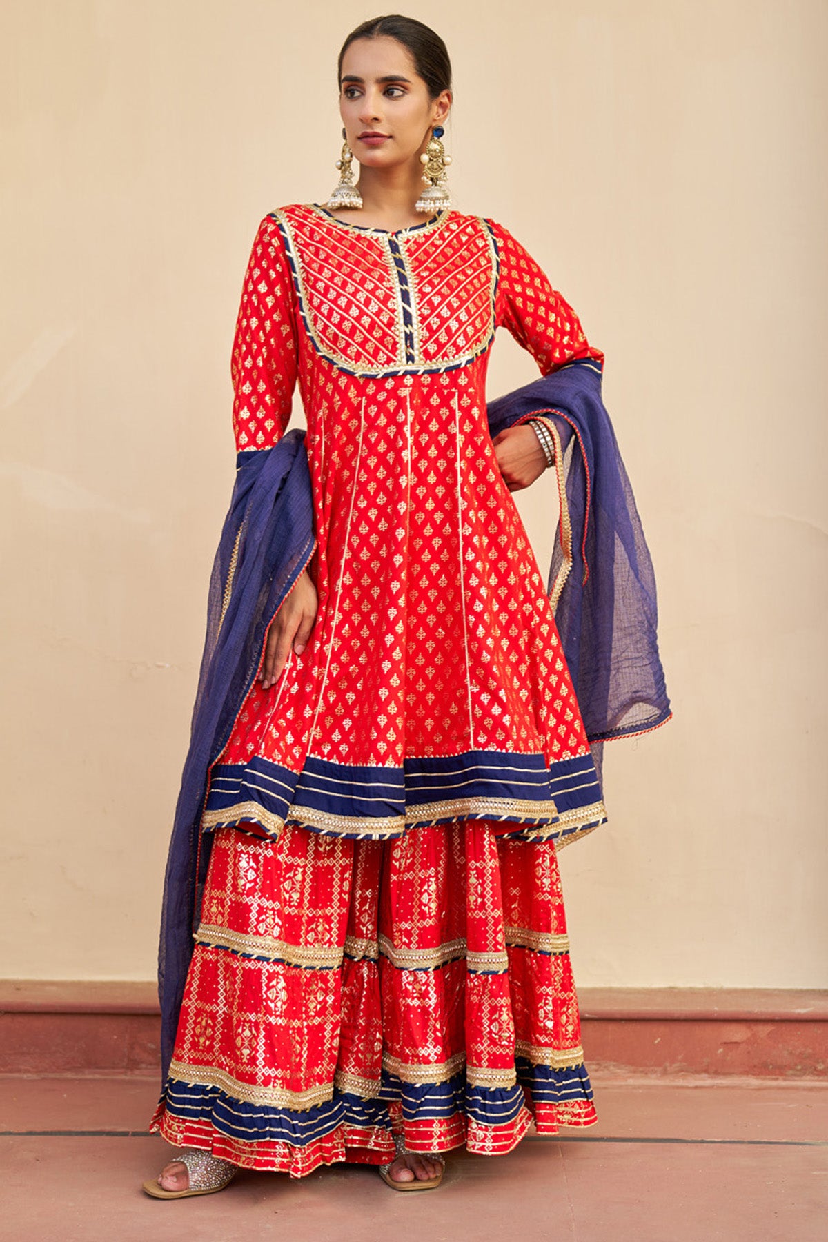 Red Rayon Gotapatti Sharara Set With Dupatta