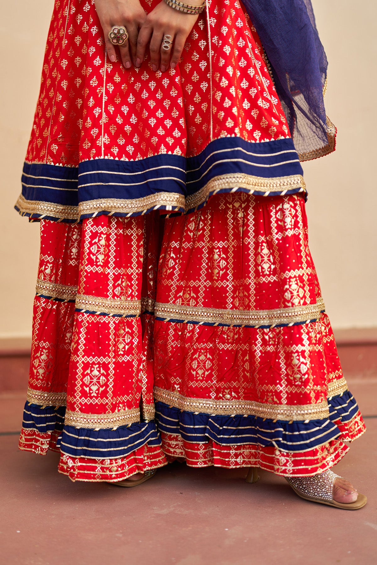 Red Rayon Gotapatti Sharara Set With Dupatta