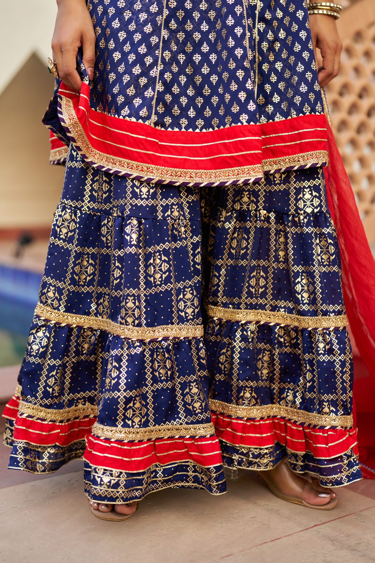 Blue Rayon Gotapatti Sharara Set With Dupatta