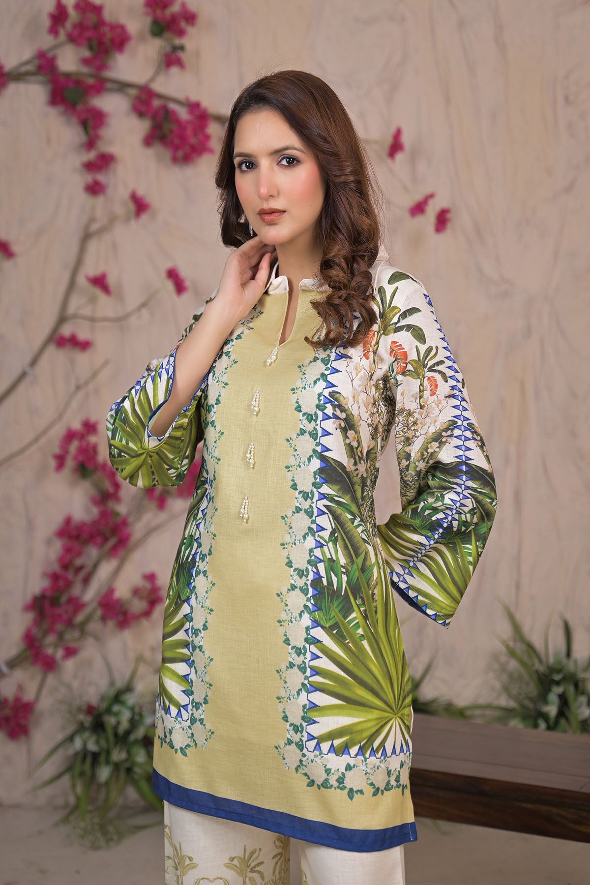 Green Linen Printed Co-Ord Set