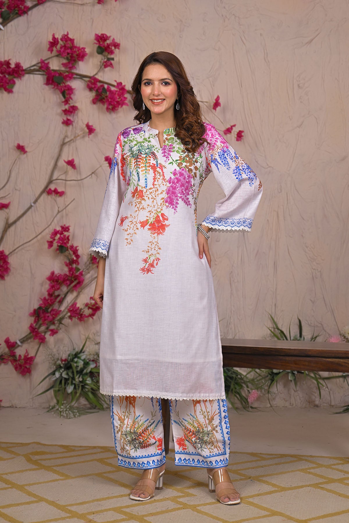 White Linen Printed Co-Ord Set