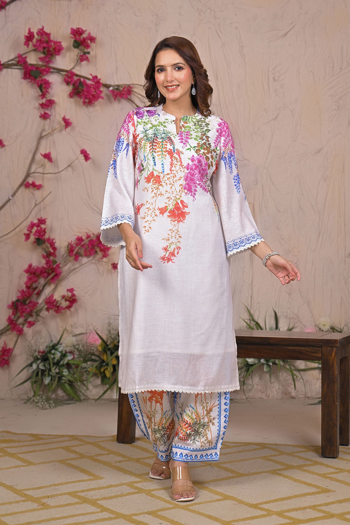 White Linen Printed Co-Ord Set