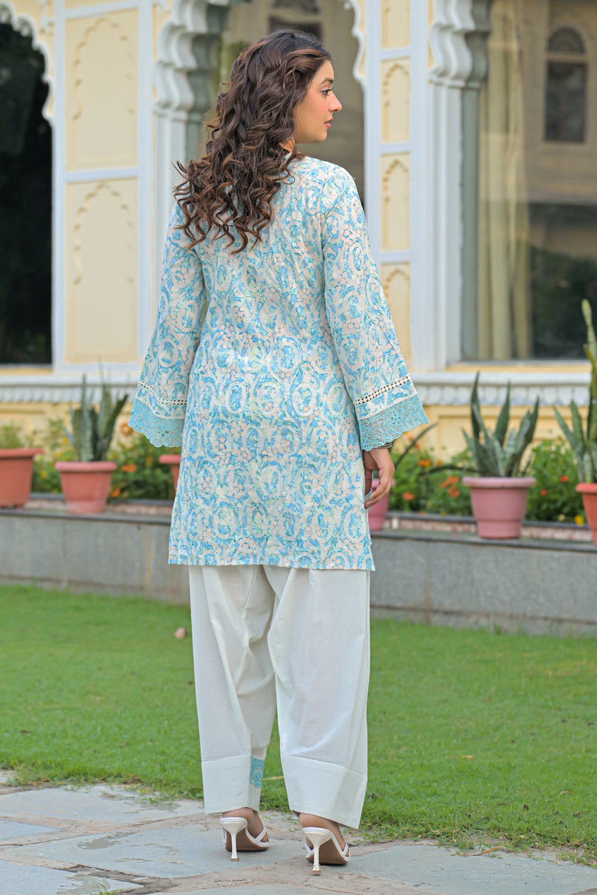 Sky Blue Cotton Handwork Suit Set