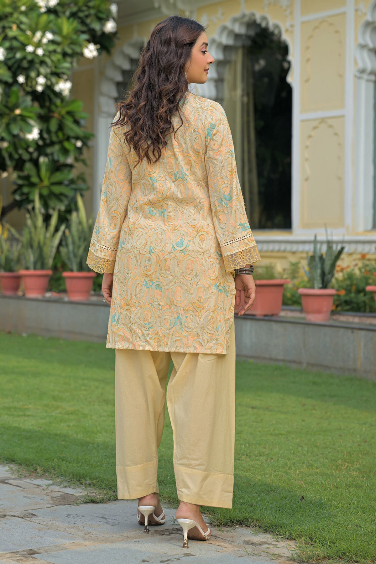 Yellow Cotton Handwork Suit Set