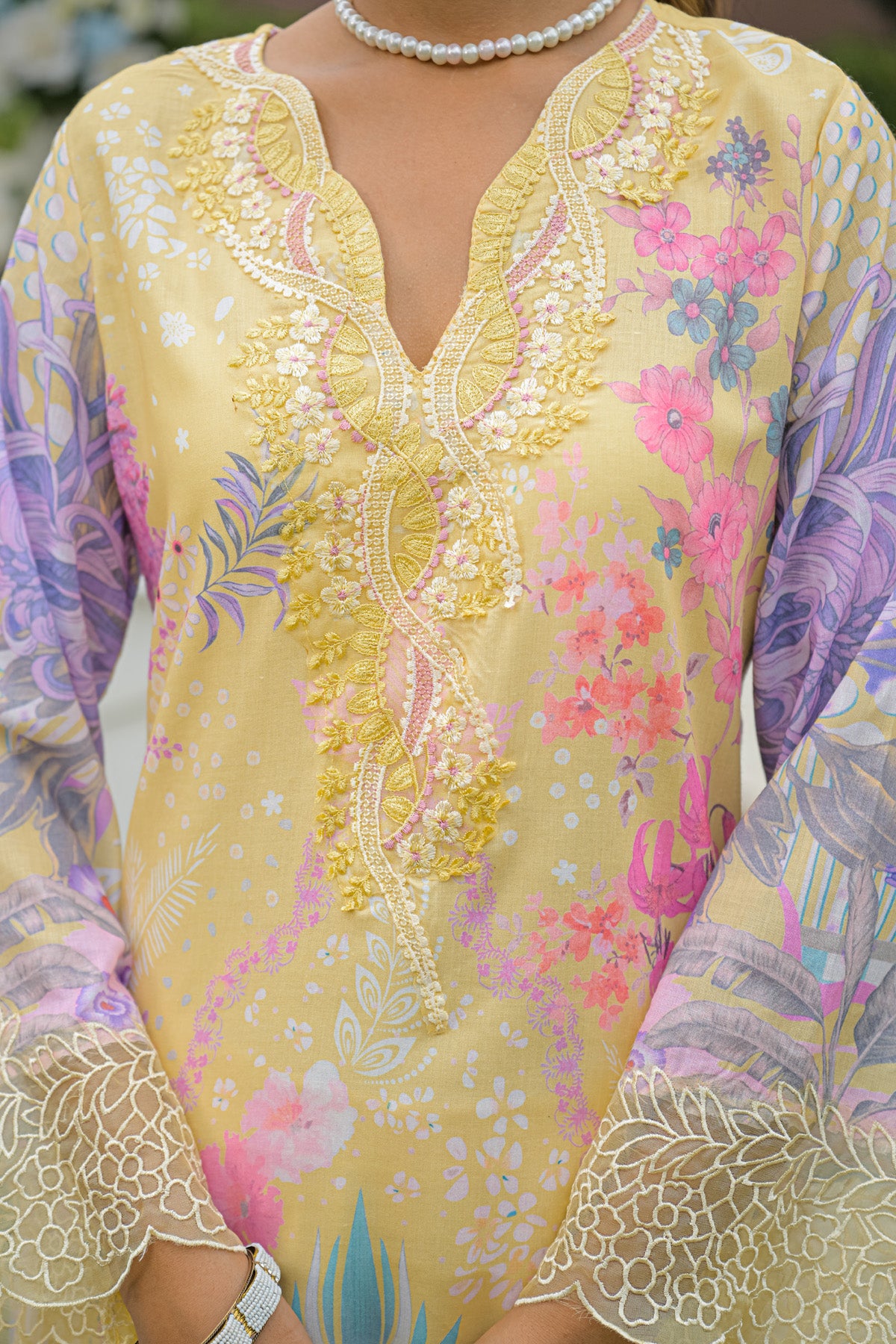 Pastel Yellow Cotton Printed Embroidered Farshi Suit Set With Dupatta