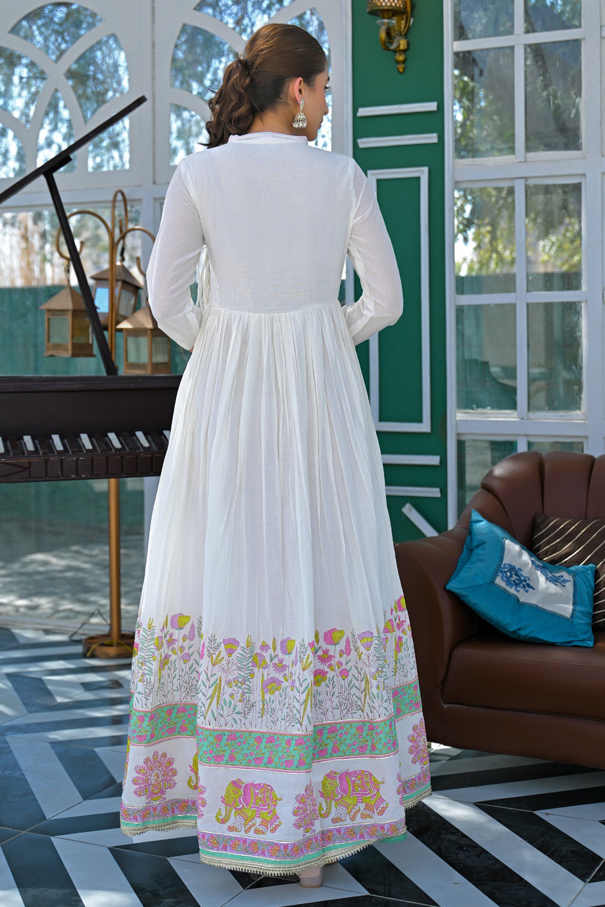 Green Mul Mul Embroidered Gown Set