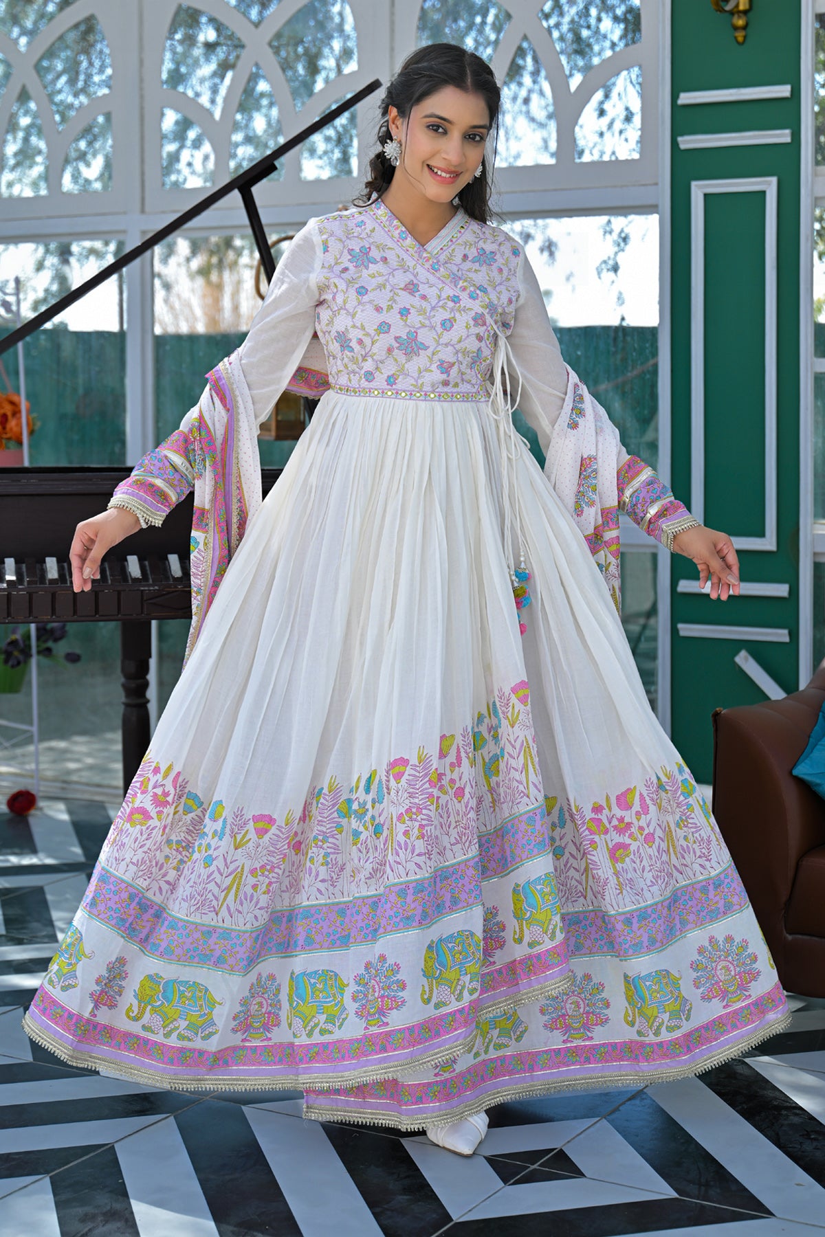 Pink Mul Mul Embroidered Gown Set