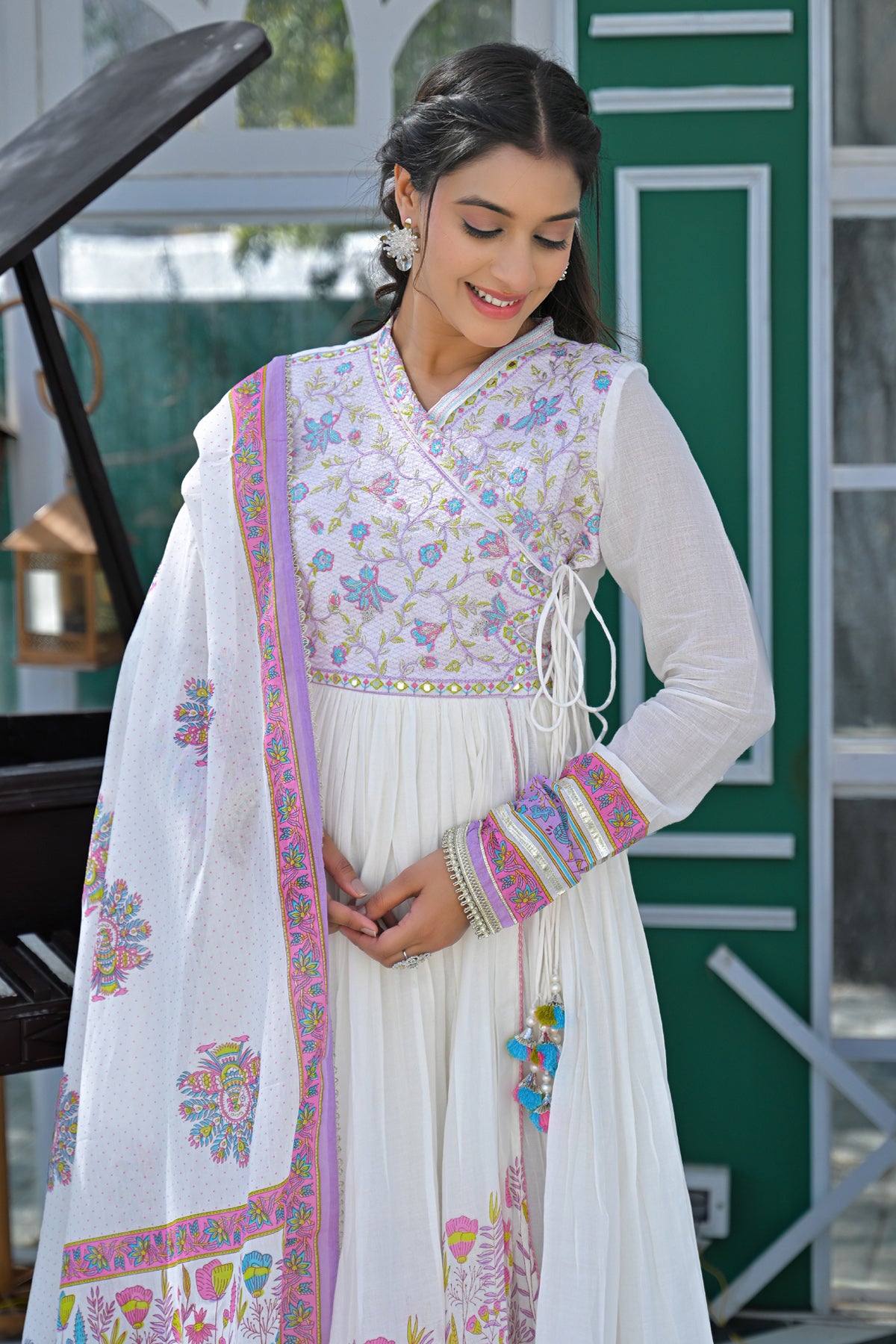 Pink Mul Mul Embroidered Gown Set