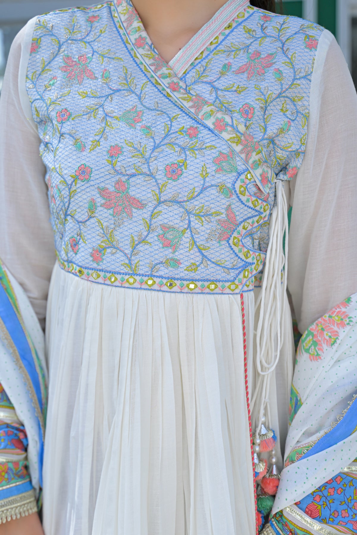 Blue Mul Mul Embroidered Gown Set