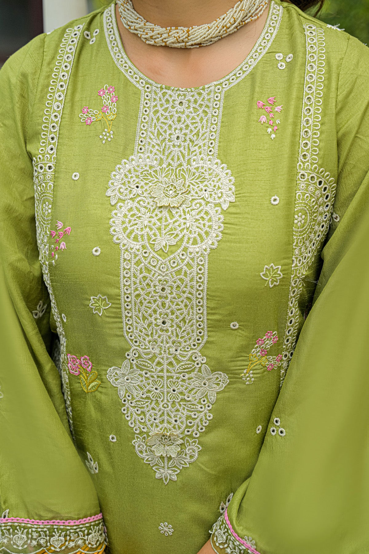 Olive Green Dola Silk Embroidered Straight Suit Set With Dupatta