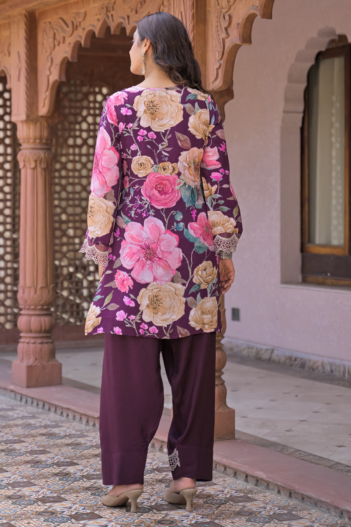 Maroon Embroidered Suit Set With Dupatta