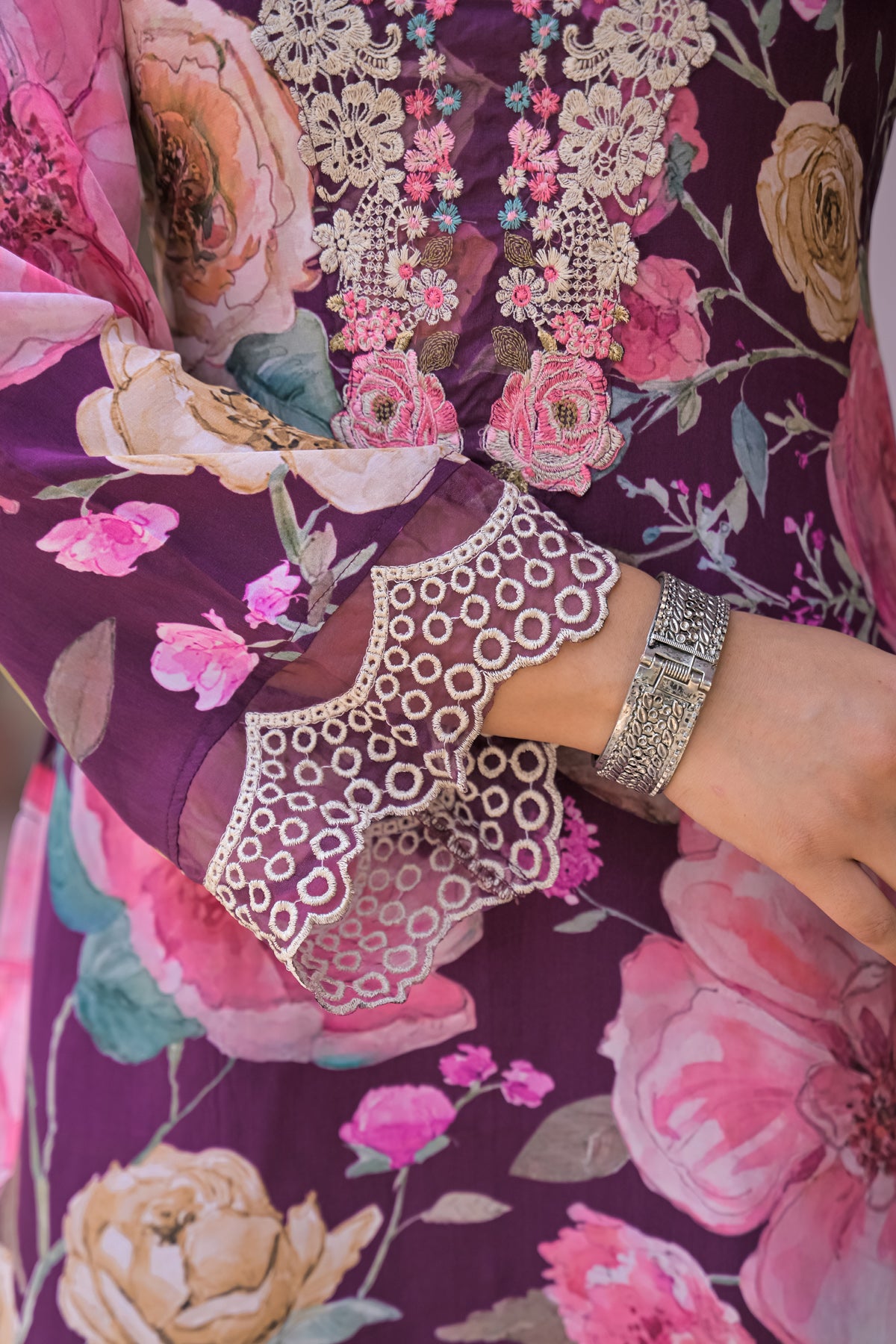 Maroon Embroidered Suit Set With Dupatta
