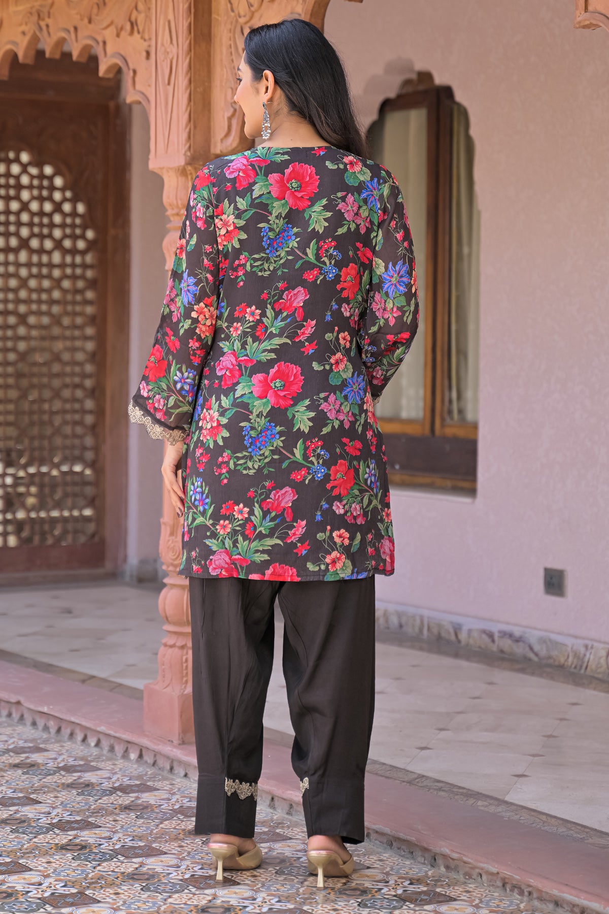 Black Chinon Embroidered Farsi