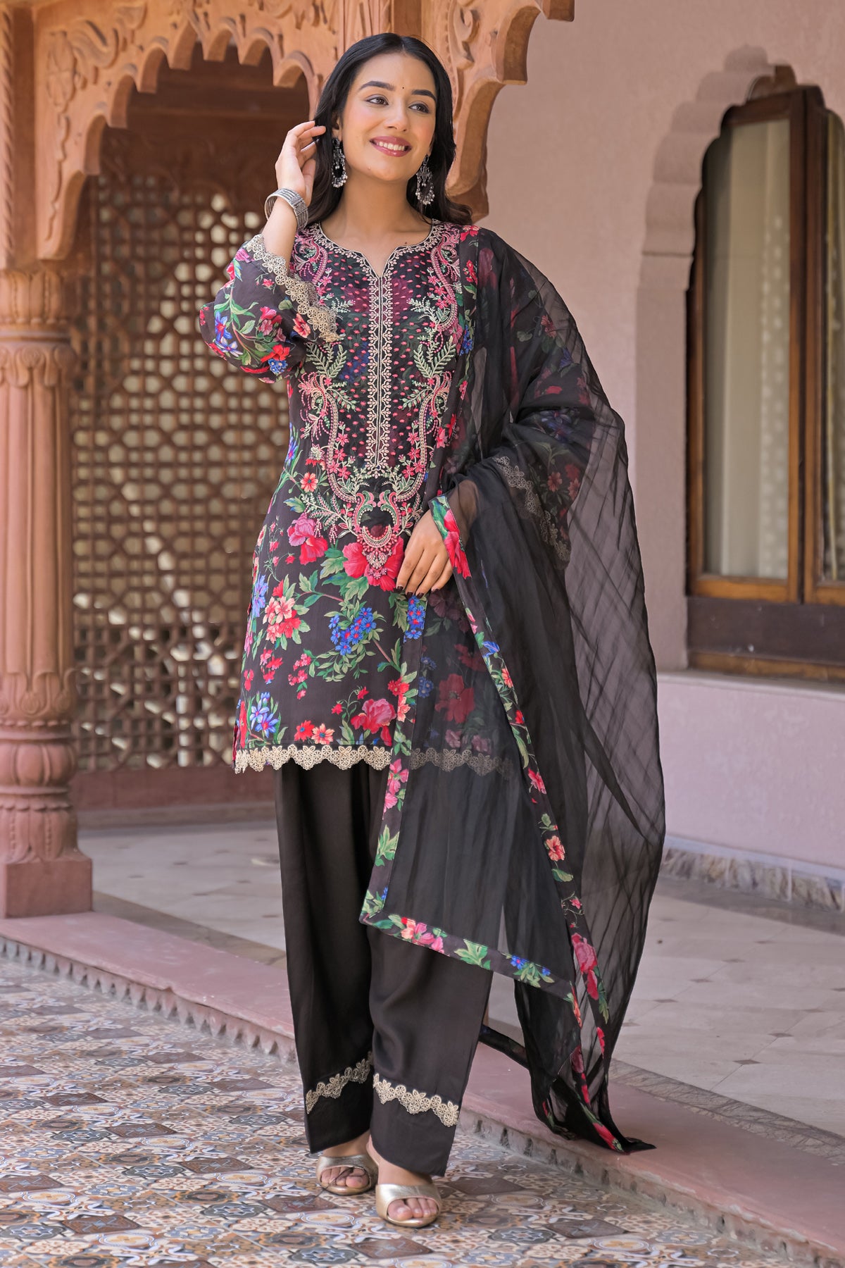 Black Chinon Embroidered Farsi