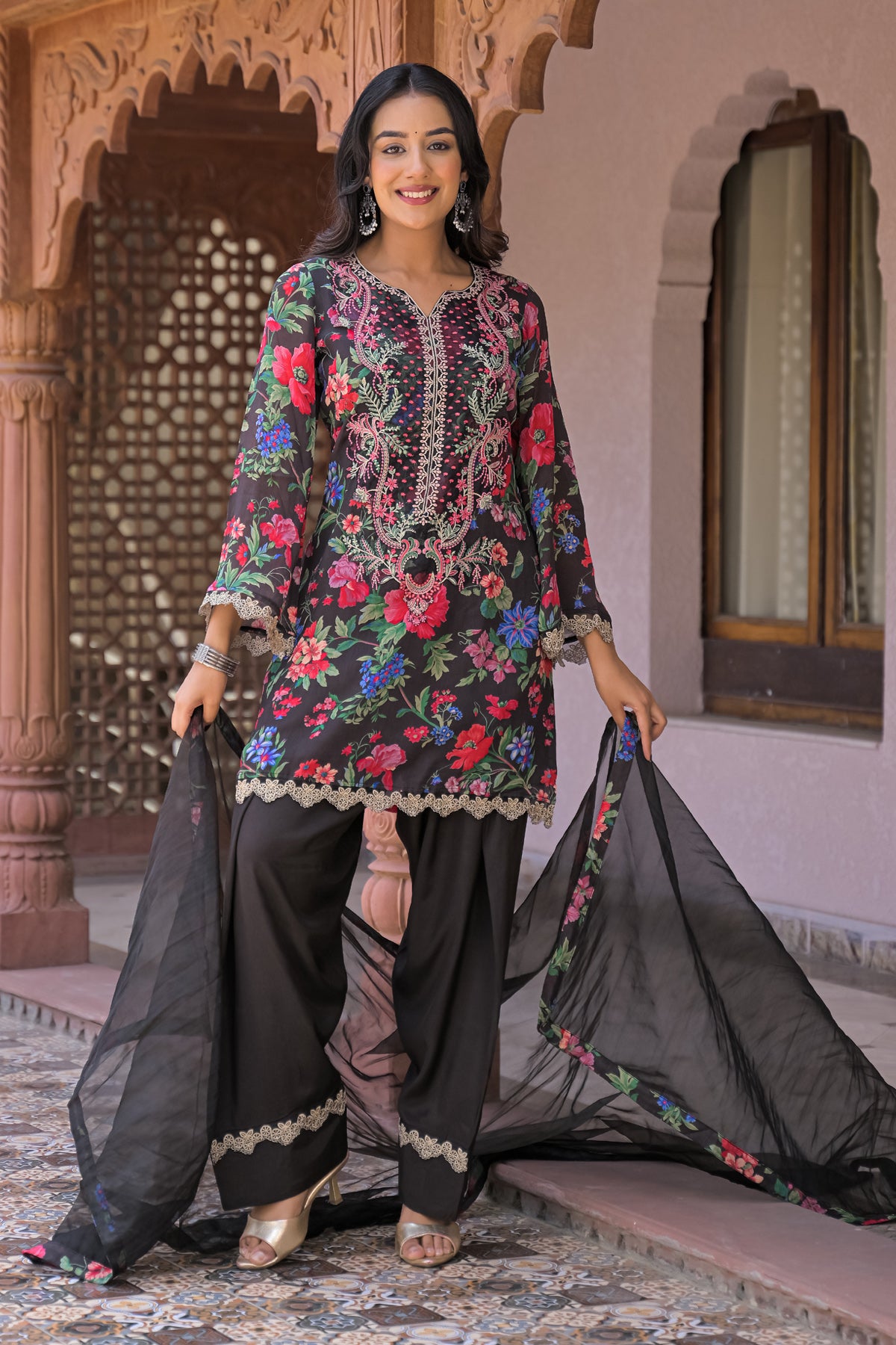 Black Chinon Embroidered Farsi