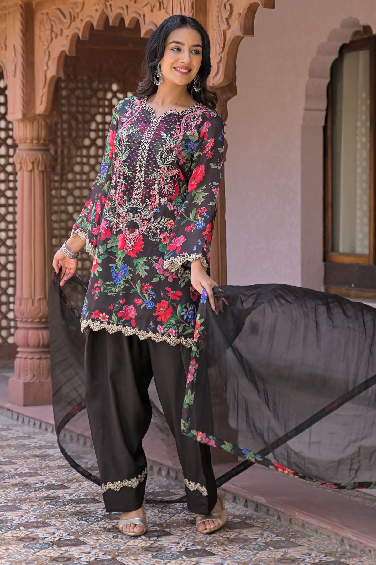 Black Chinon Embroidered Farsi