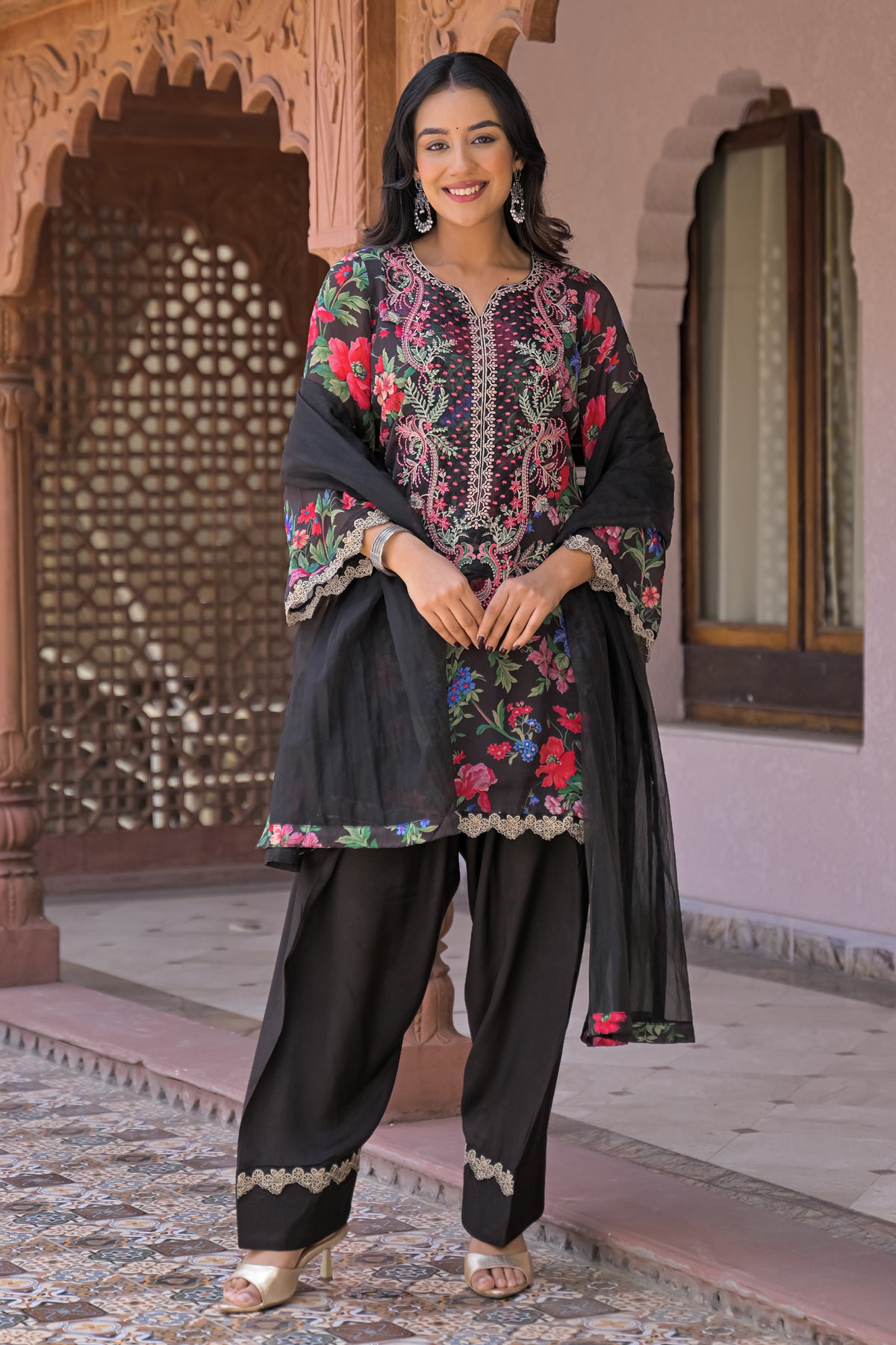 Black Chinon Embroidered Farsi