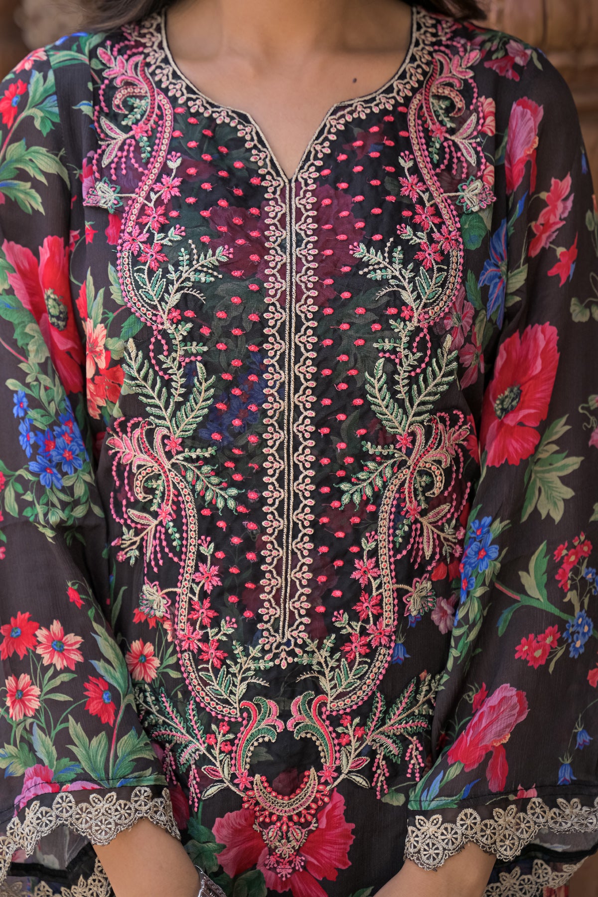 Black Chinon Embroidered Farsi