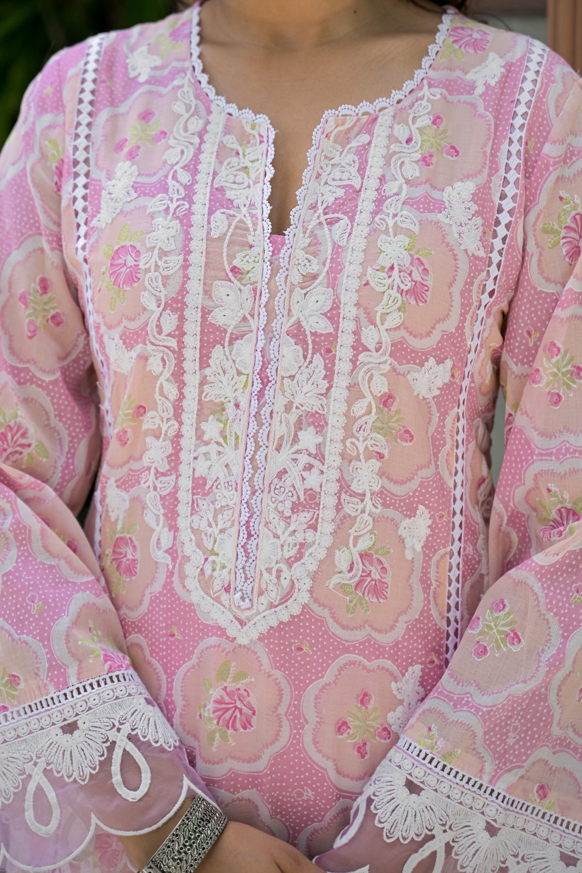 Pink Cotton Embroidered Suit Set With Dupatta