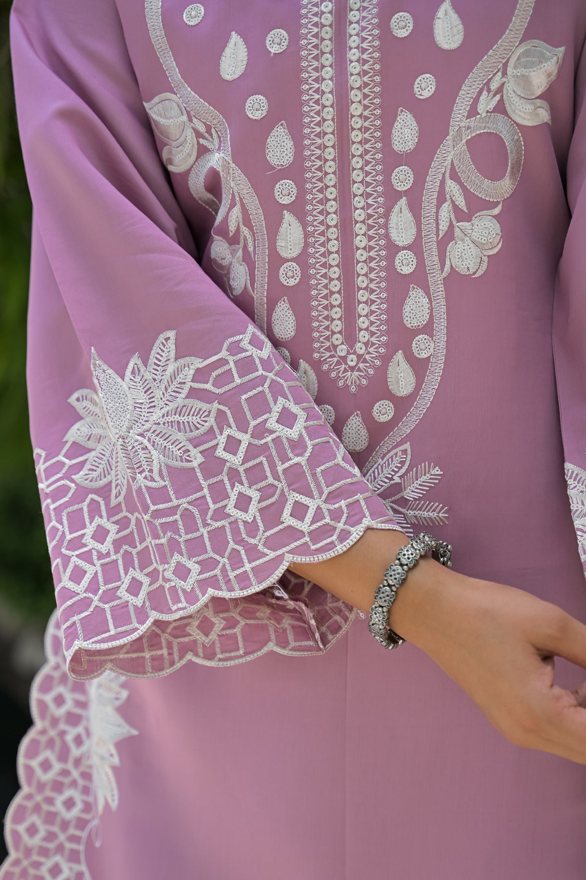Pink Cotton Embroidered Farsi Suit Set With Dupatta