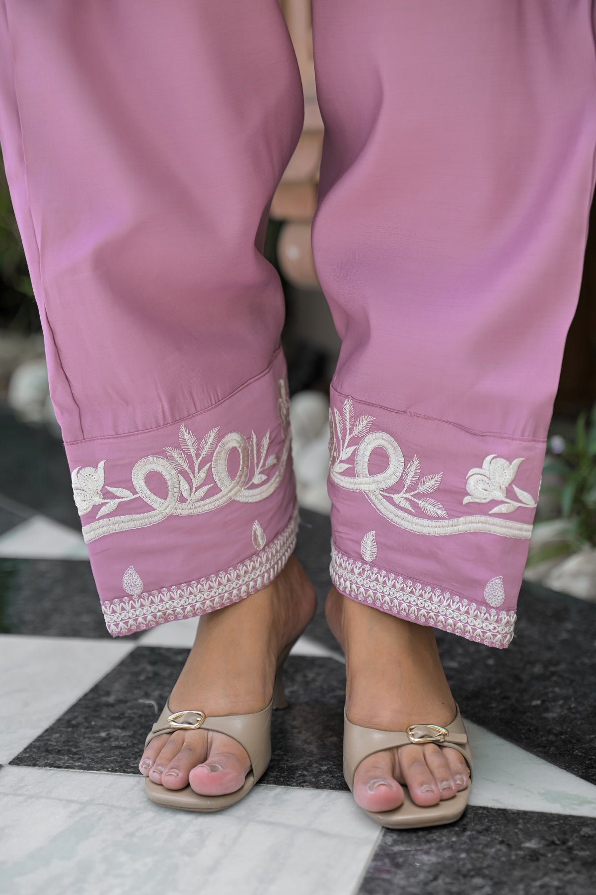Pink Cotton Embroidered Farsi Suit Set With Dupatta