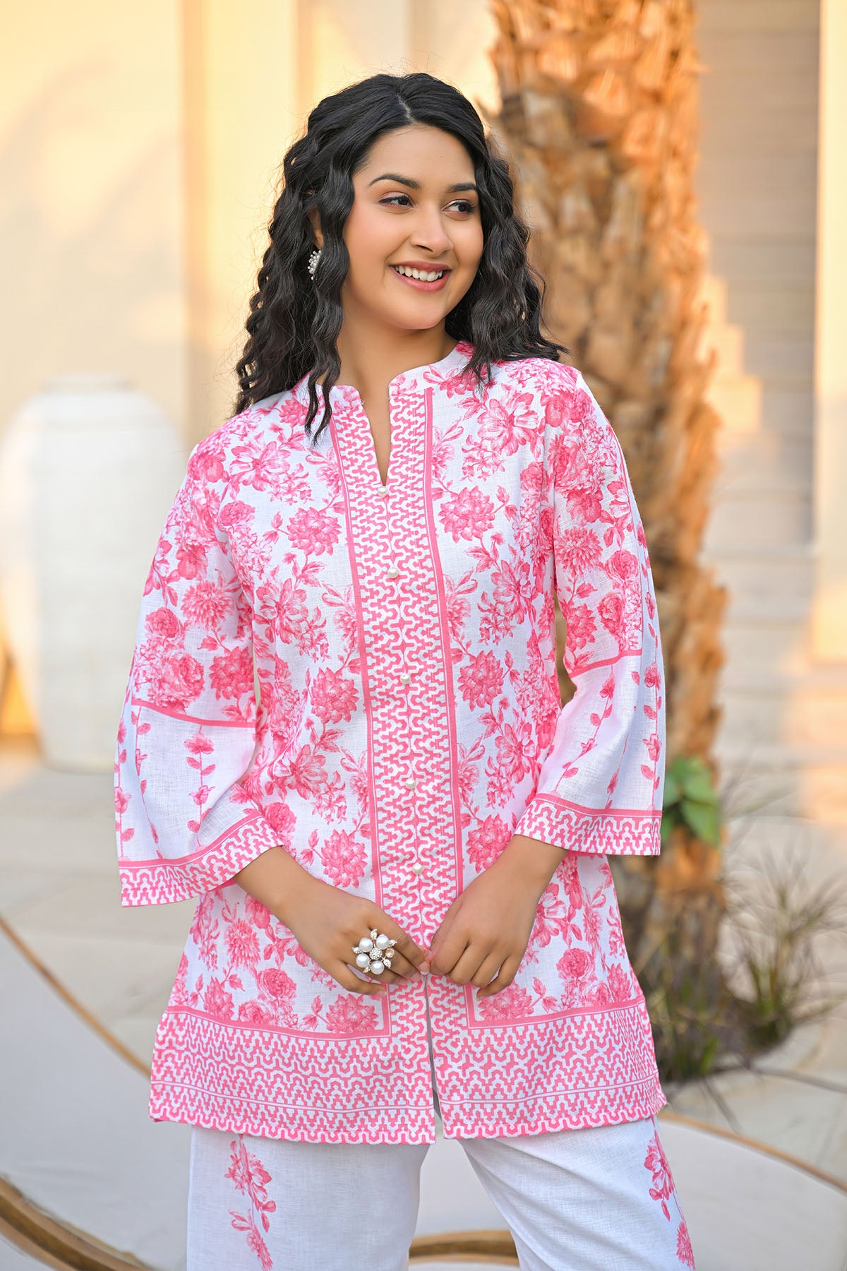 Pink Linen Printed Co-Ord Set