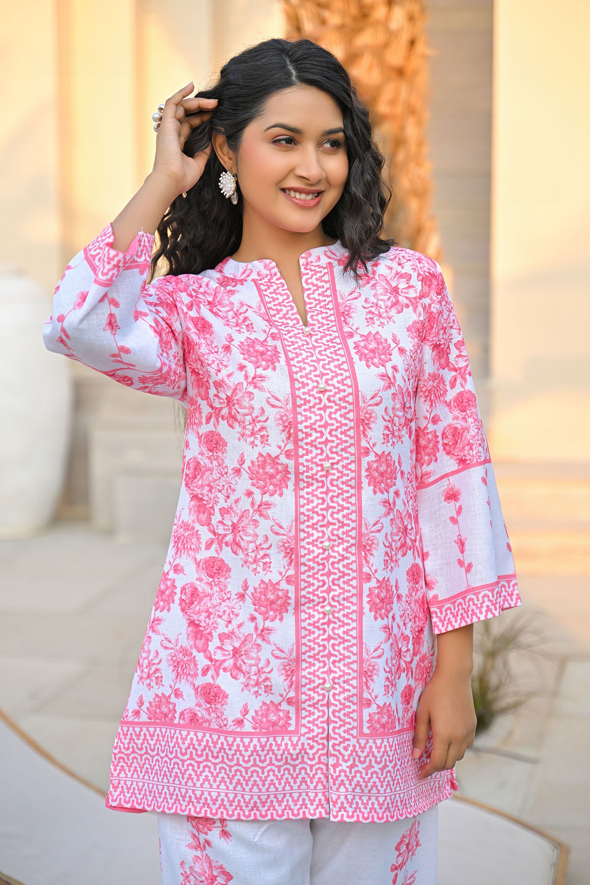 Pink Linen Printed Co-Ord Set