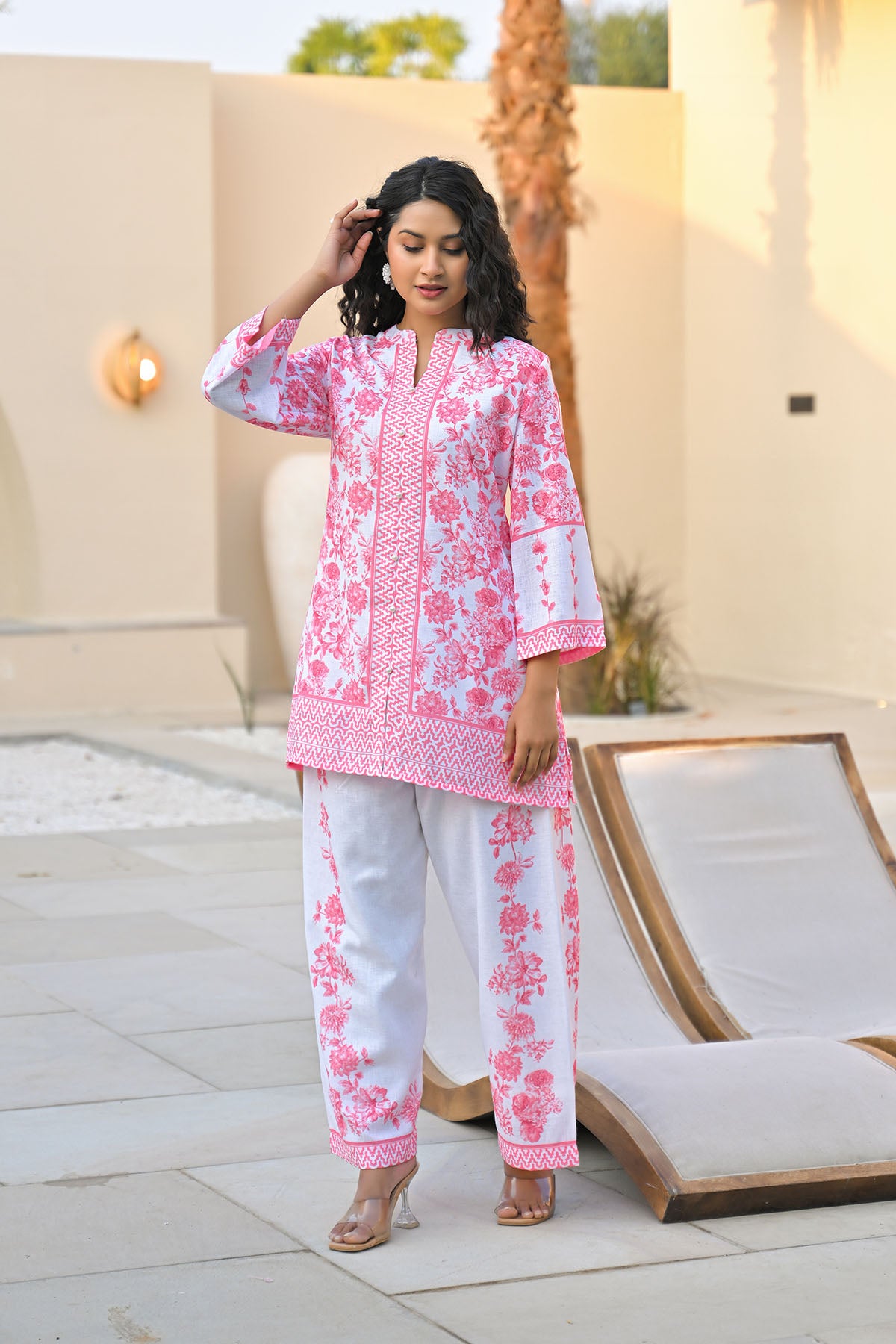Pink Linen Printed Co-Ord Set