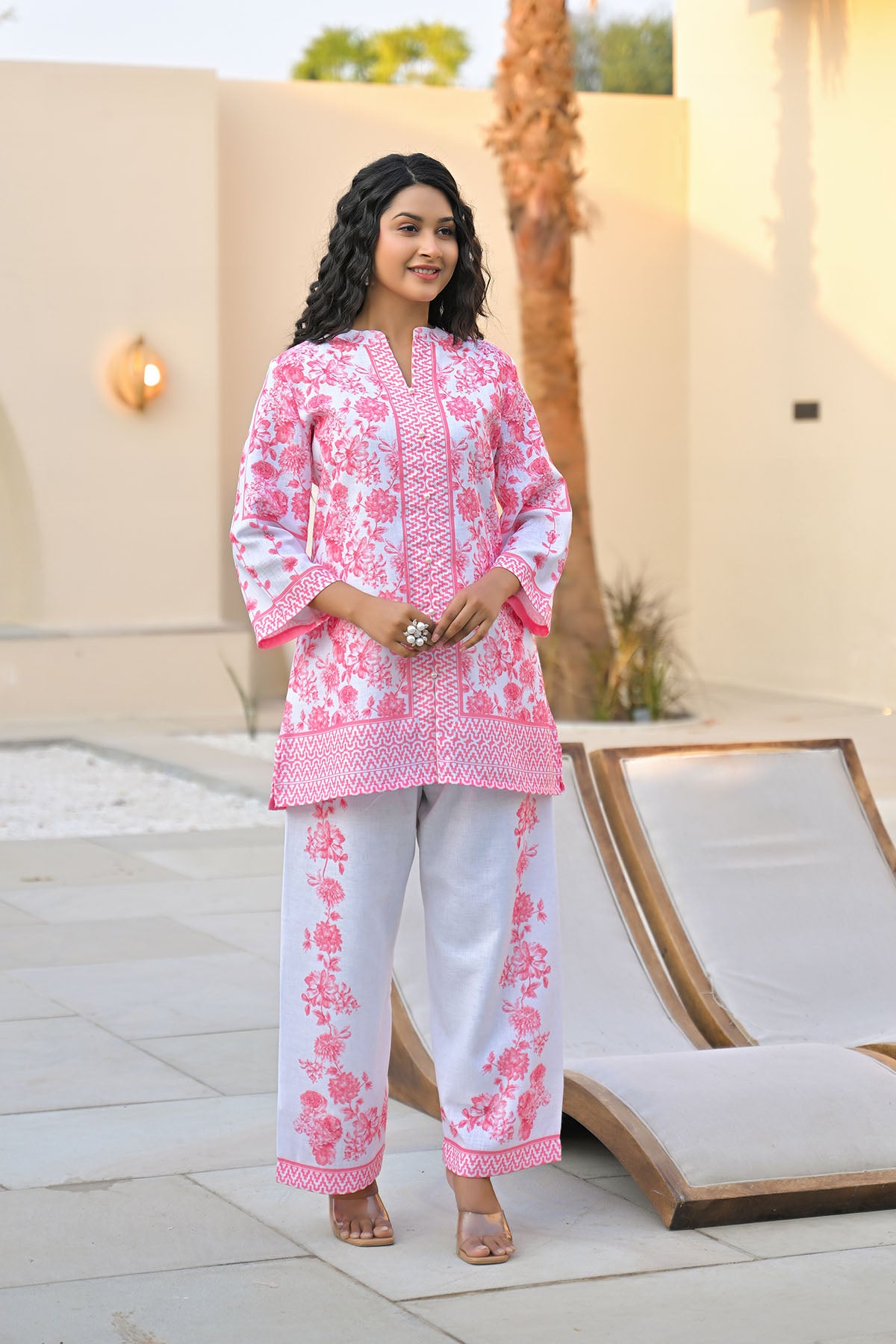 Pink Linen Printed Co-Ord Set