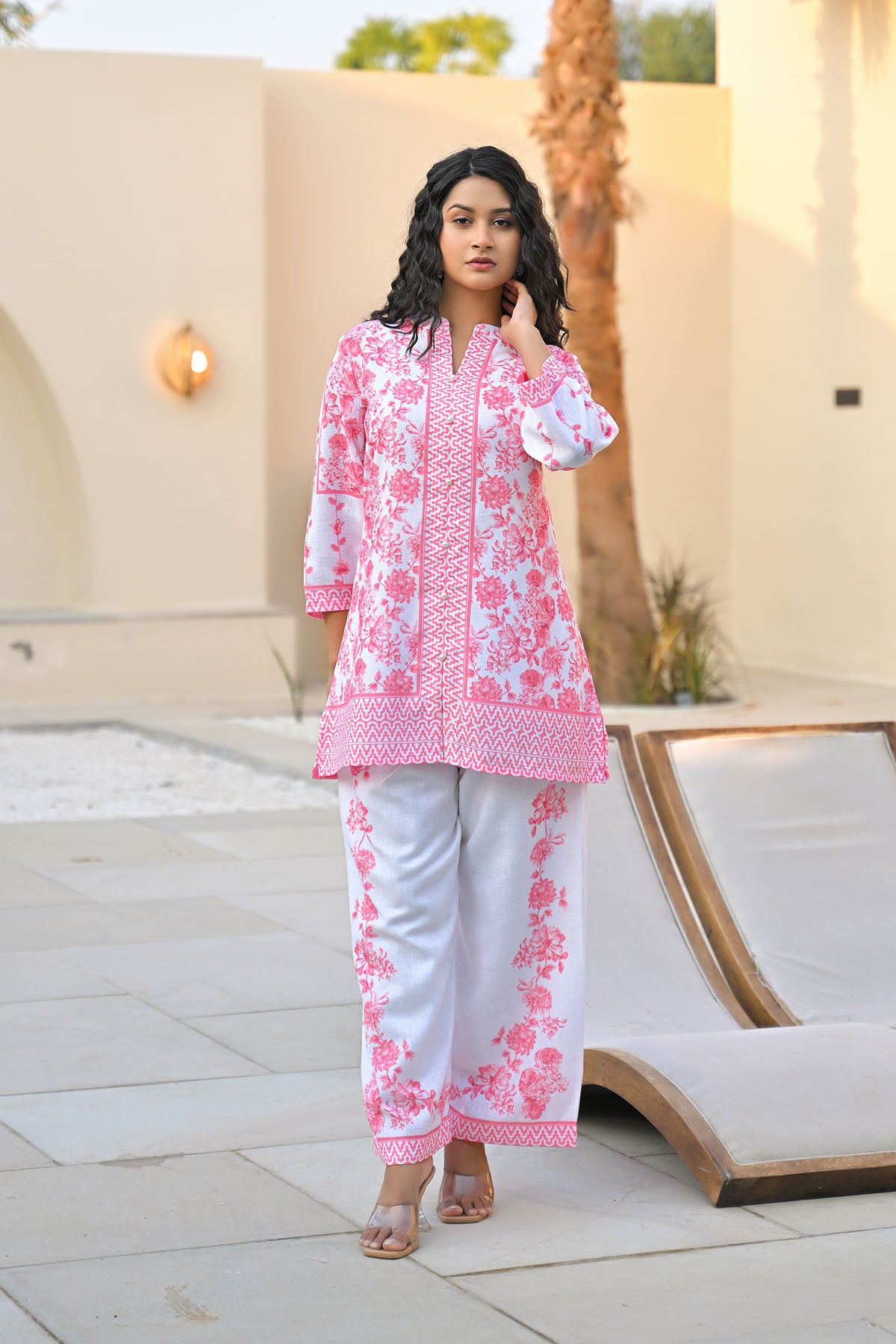 Pink Linen Printed Co-Ord Set