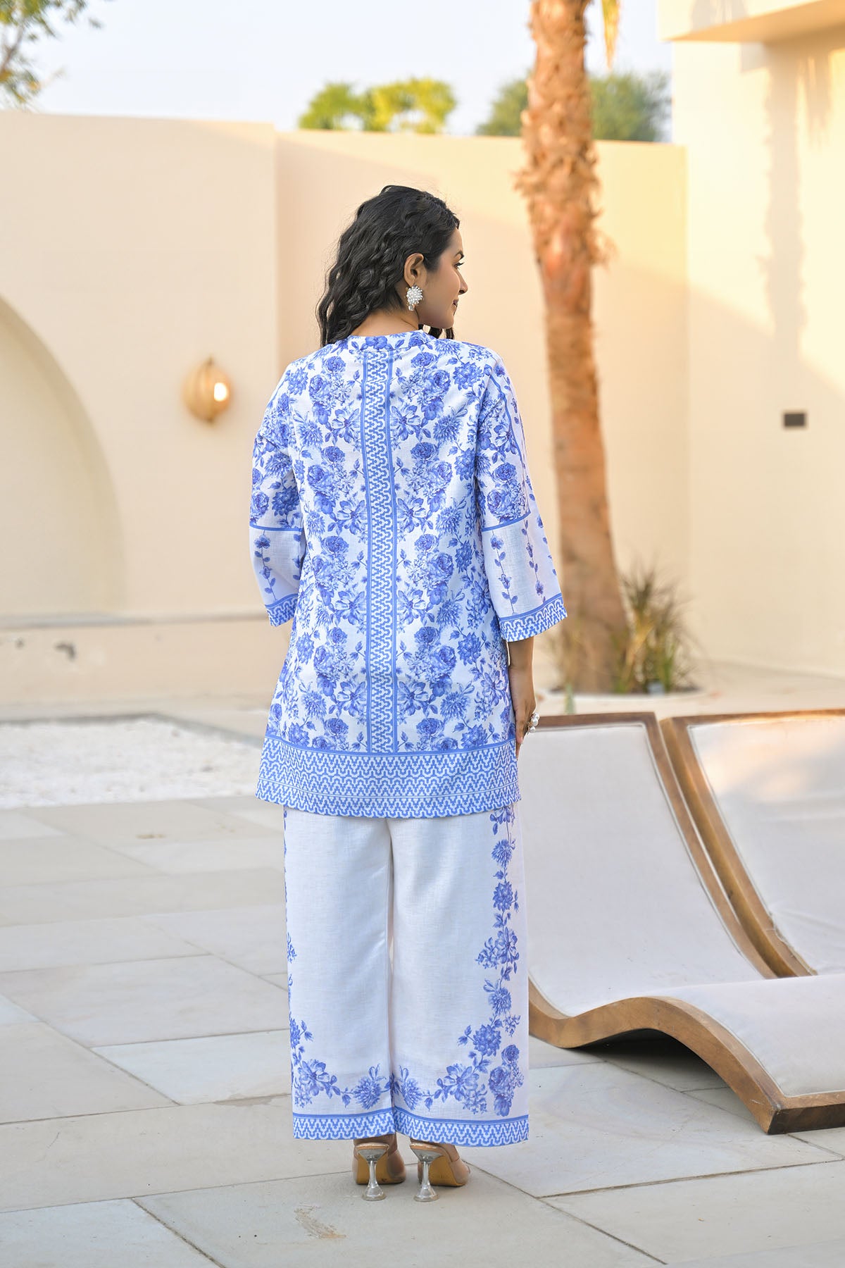 Blue Linen Printed Co-Ord Set