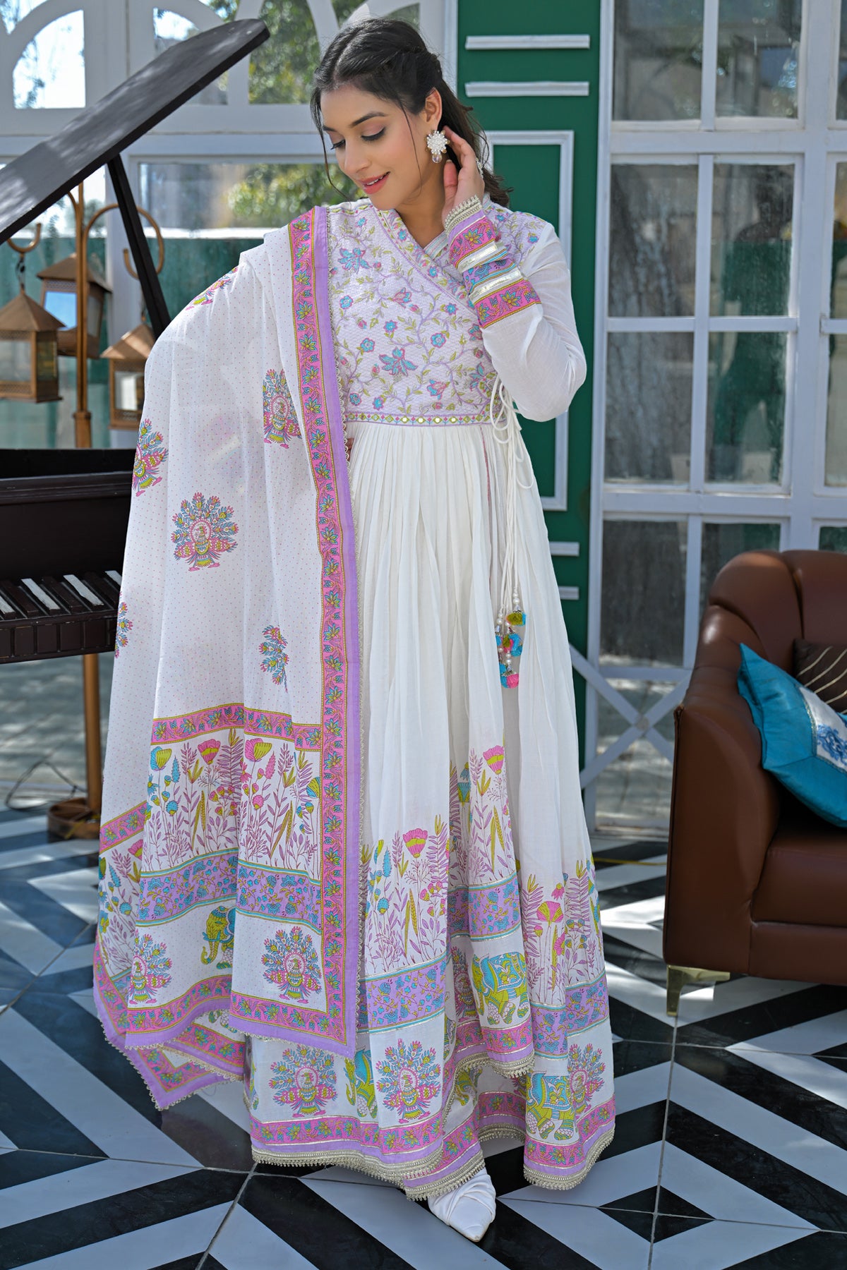 Pink Mul Mul Embroidered Gown Set