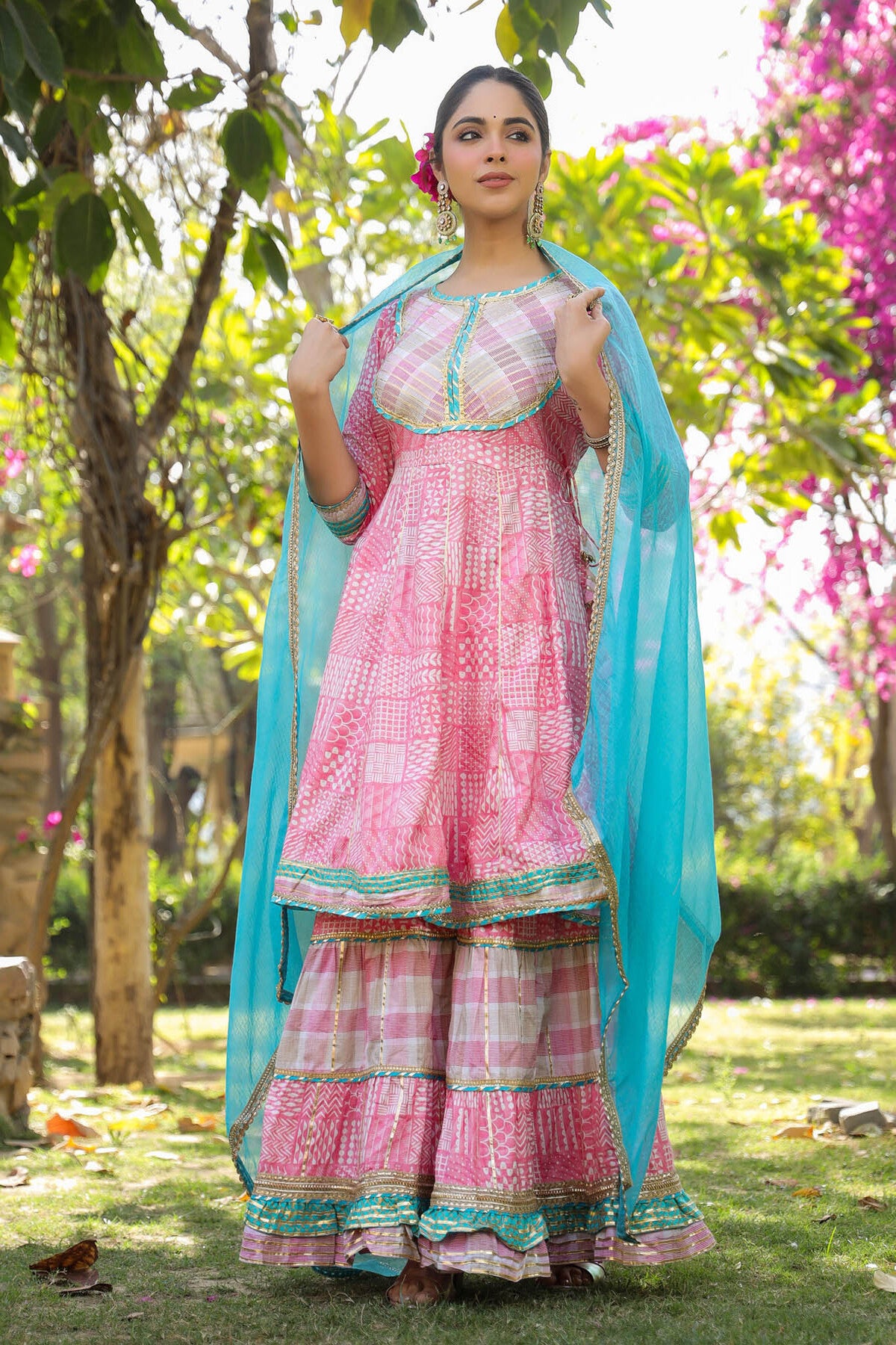 Pink Rayon Gotapatti Sharara Set With Dupatta