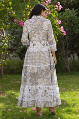 Grey Printed Mulmul Collar Neck Gown
