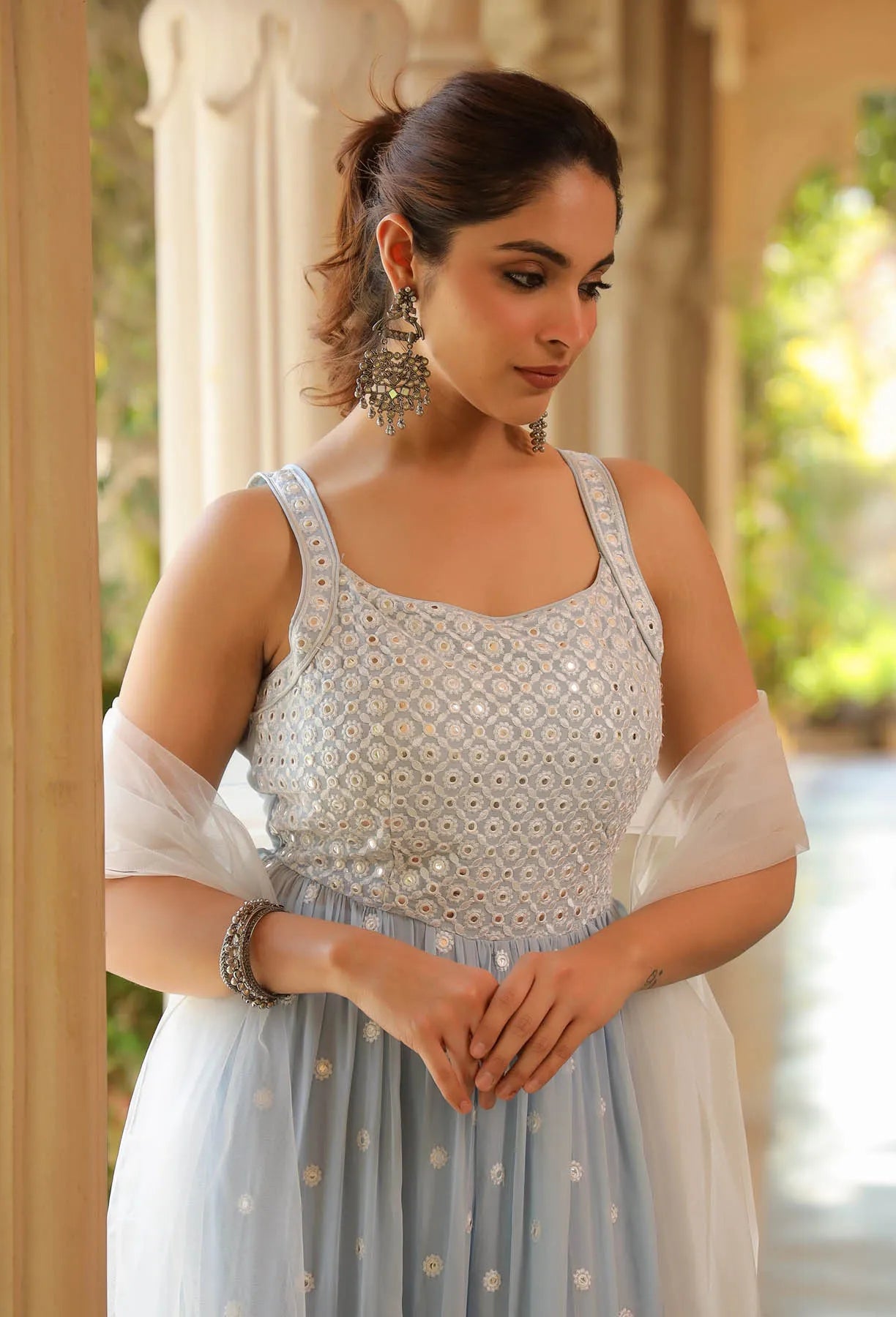 Blue Georgette Embroidered Suit