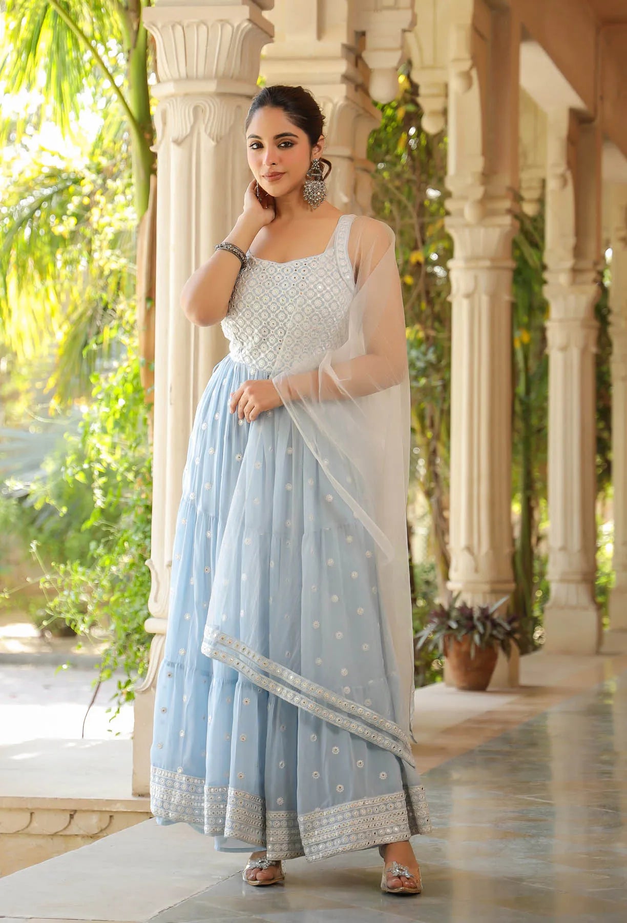 Blue Georgette Embroidered Suit