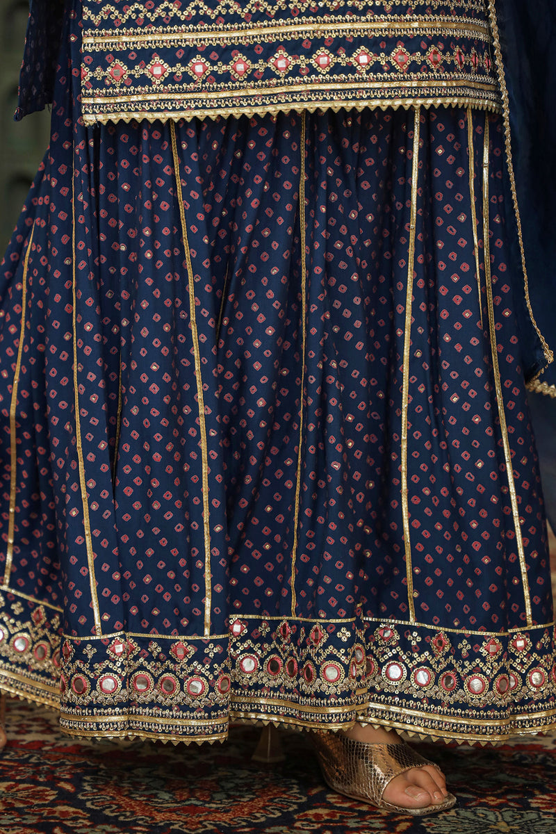 Bairaas Blue Muslin Embroidered Sharara Set